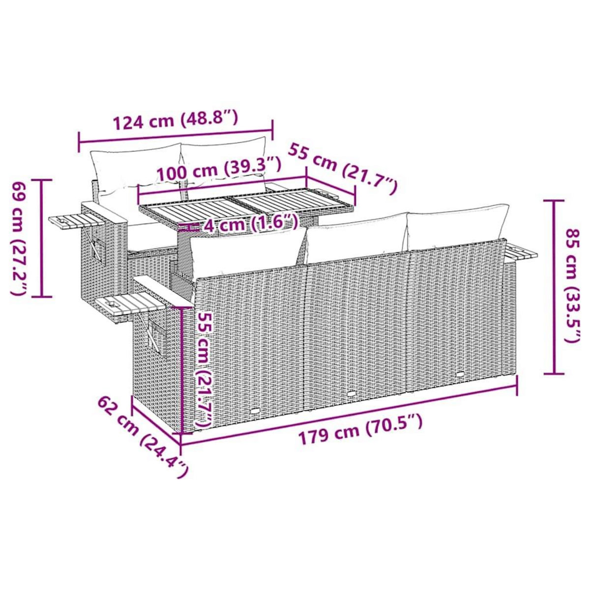 VIDAXL Salon de jardin 6 pcs avec coussins beige resine tressee acacia