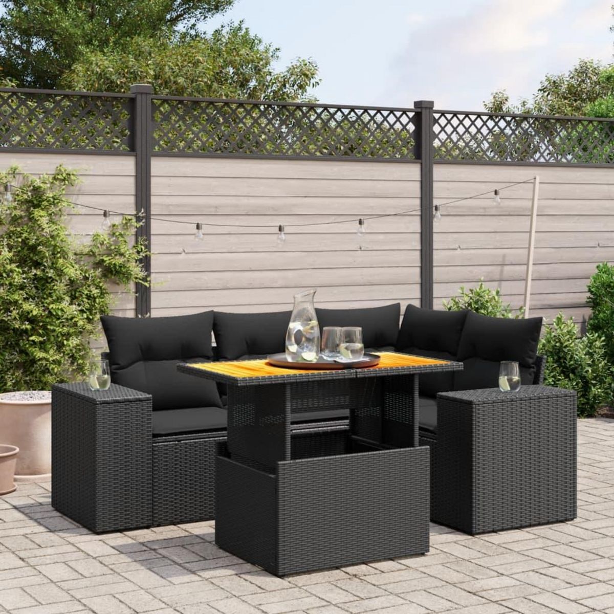 VIDAXL Salon de jardin 5 pcs avec coussins noir resine tressee