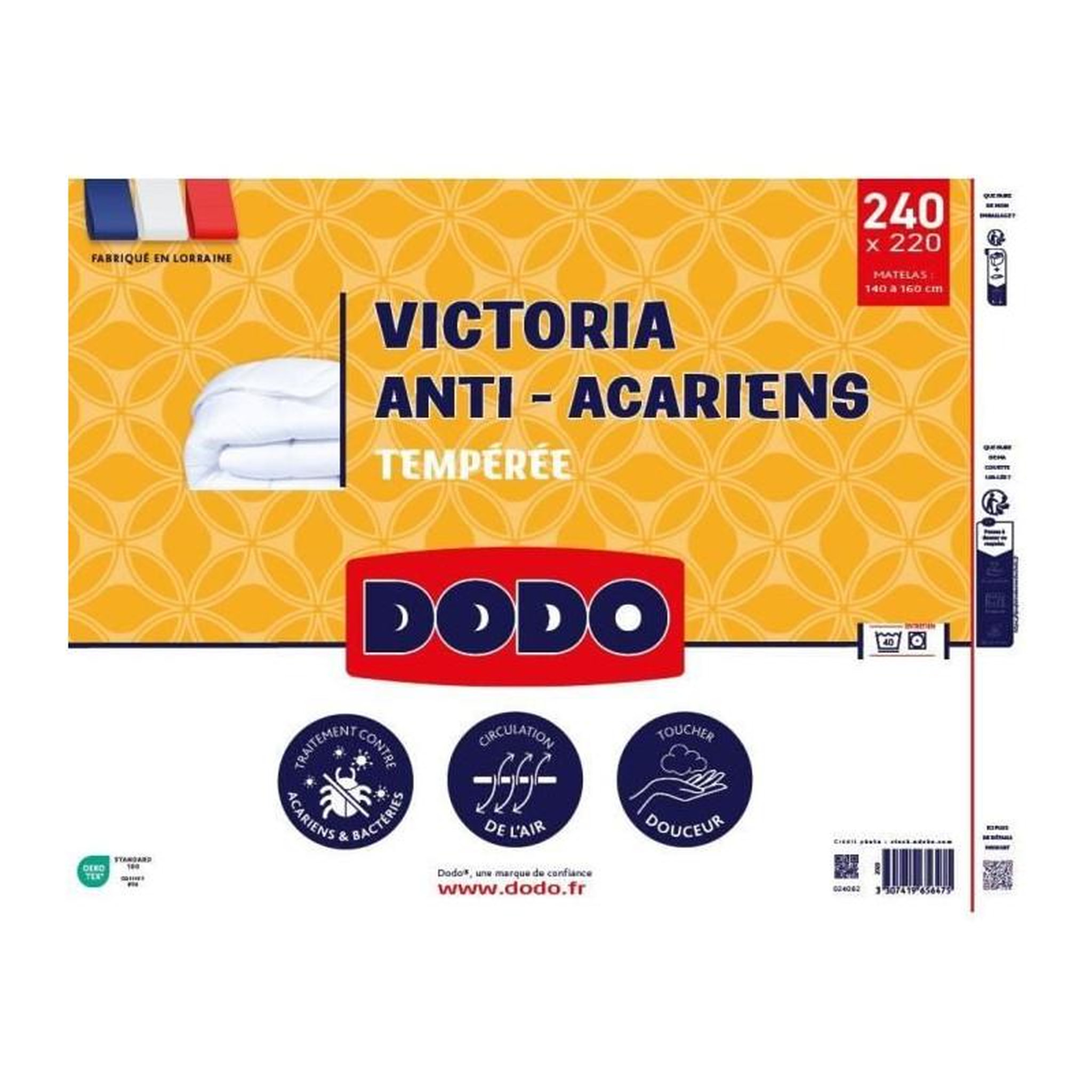 Voir la diapositive 3 : DODO Couette Victoria 220x240 cm - DODO - temperée - garnissage 100% Polyester - 2 personnes - blanc