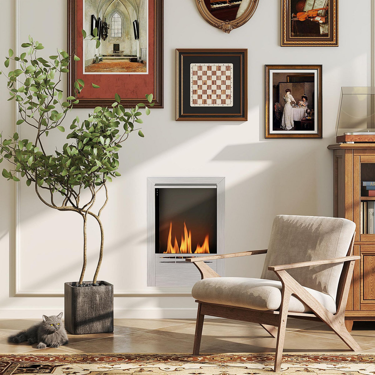 HOMCOM Cheminée bioéthanol encastrable design - 0,9L - 48 x 18 x 59 cm - acier inox. brossé