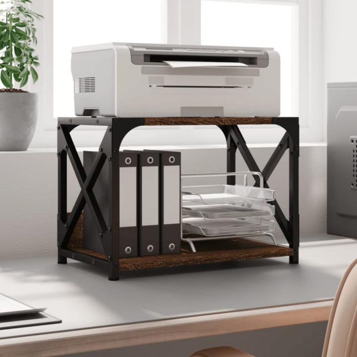 VIDAXL Support d imprimante à 2 niveaux chêne marron 44x26x31,5 cm