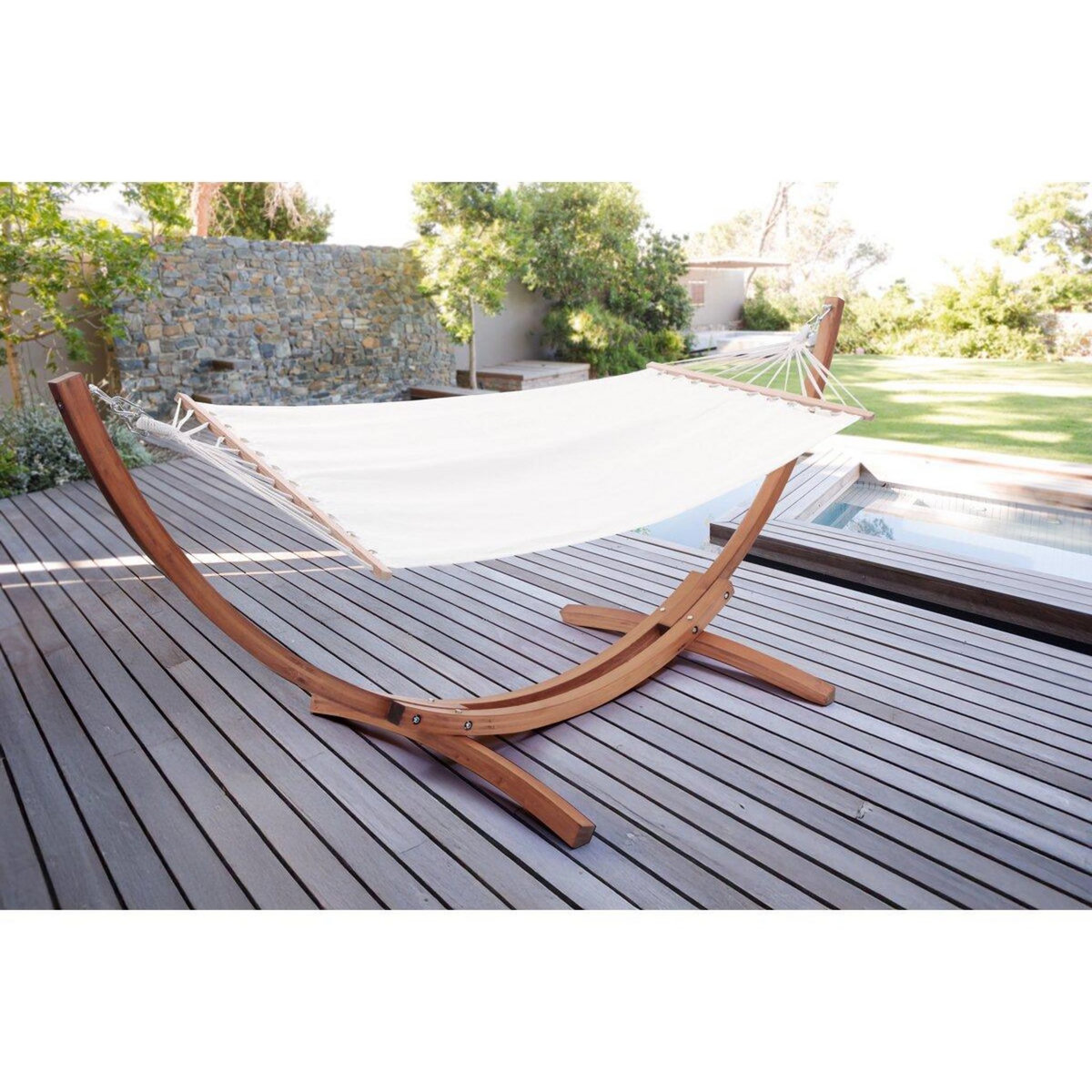 Habitat et Jardin Hamac bois avec toile en coton  Dallas  - 3 m - Ecru