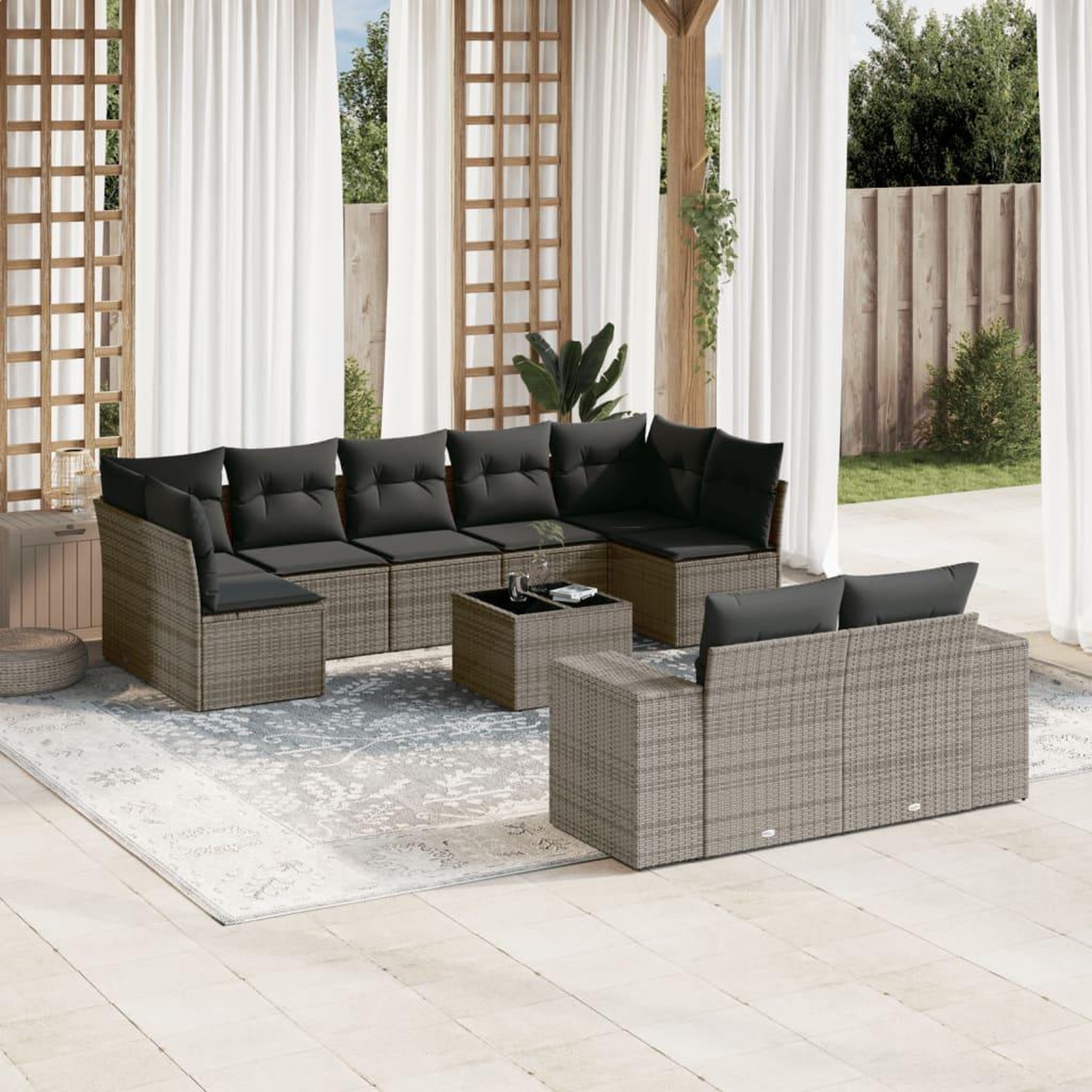 VIDAXL Salon de jardin avec coussins 10 pcs gris resine tressee