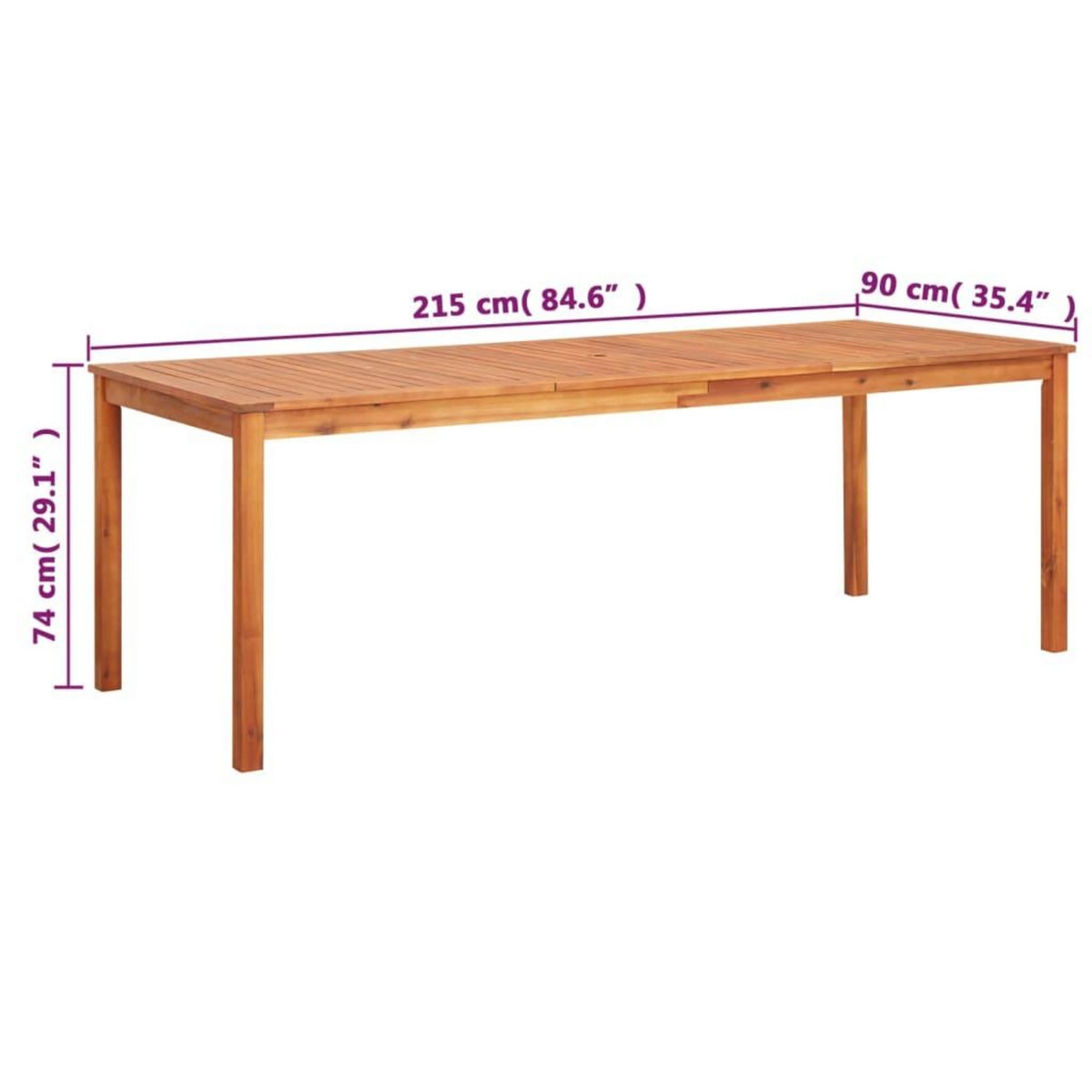 VIDAXL Table de jardin 215x90x74 cm Bois d'acacia massif