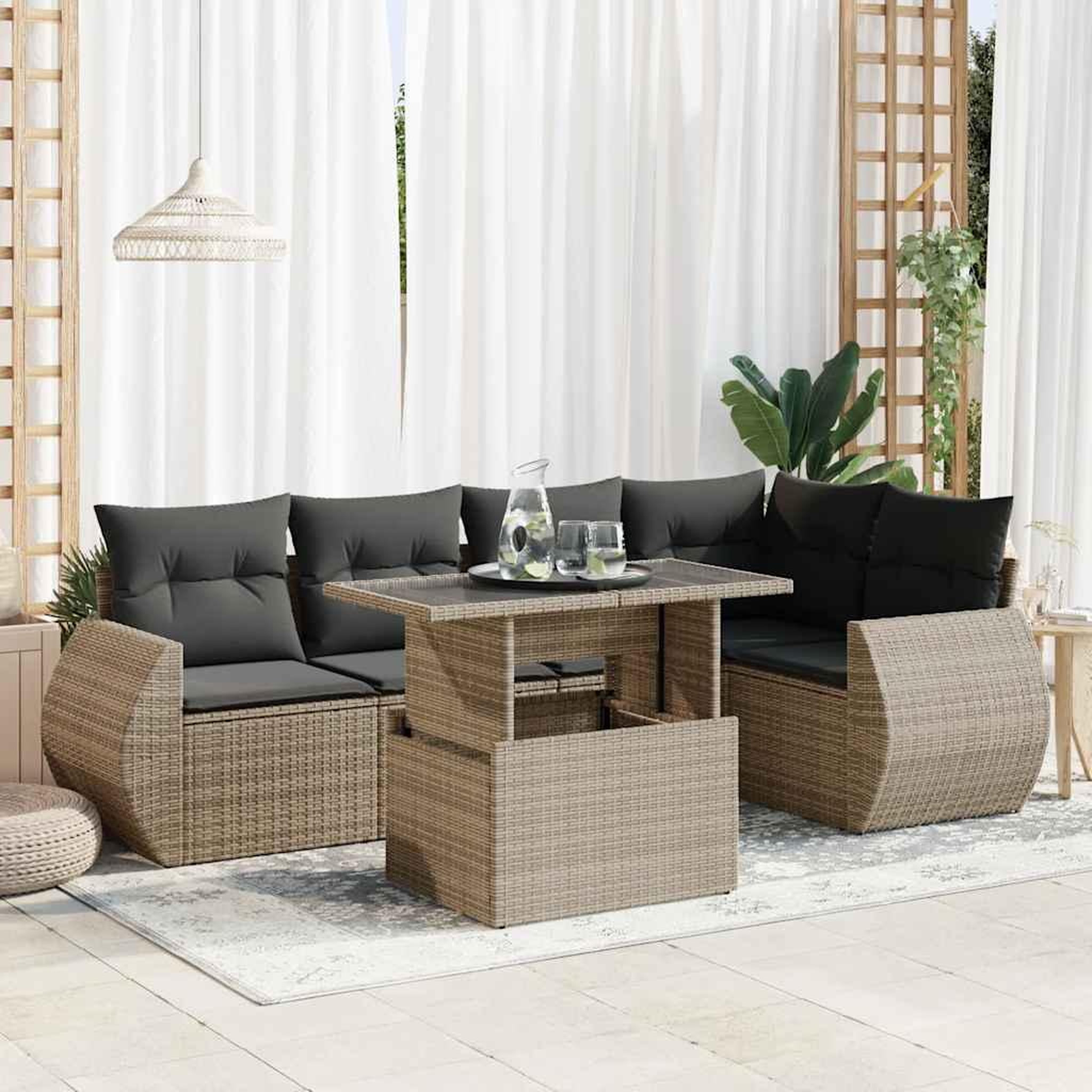VIDAXL Salon de jardin 6 pcs avec coussins gris resine tressee