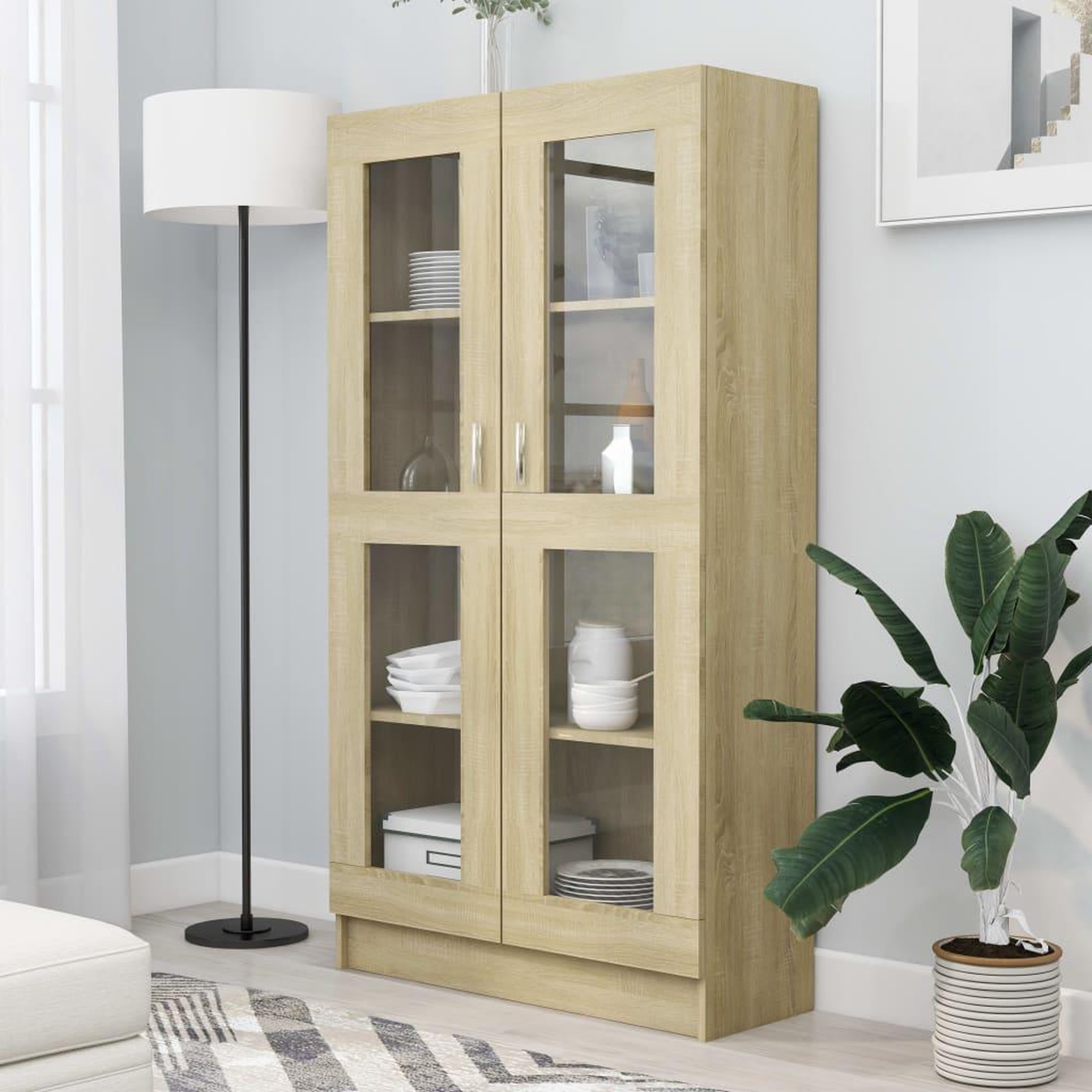 Voir la diapositive 1 : VIDAXL Armoire a vitrine Chene sonoma 82,5x30,5x150 cm Bois ingenierie