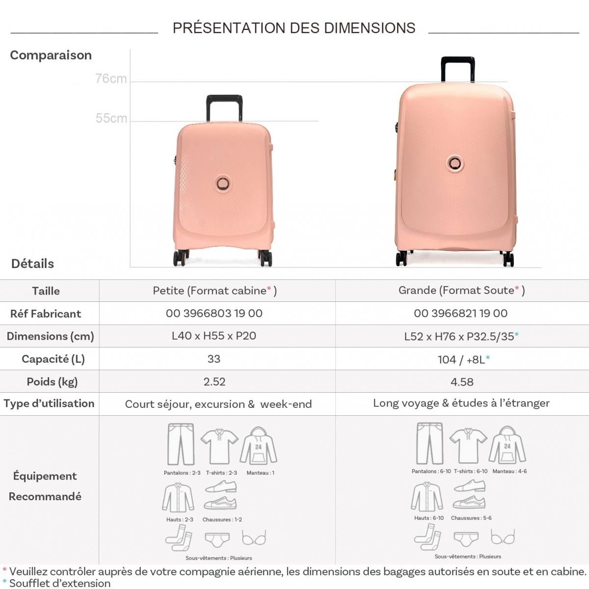 Delsey Lot 2 valises rigides Beaumont cabine 55cm et soute 76cm TSA
