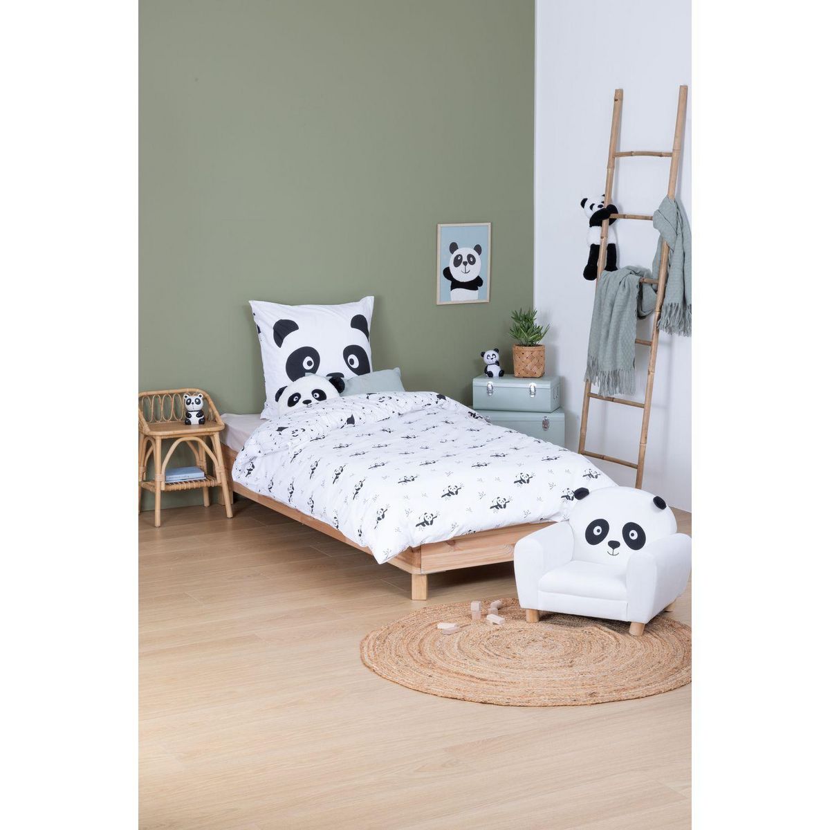 ATMOSPHERA Parure de lit enfant réversible panda - 100% coton 57 fils/cm² - 140 x 200 cm