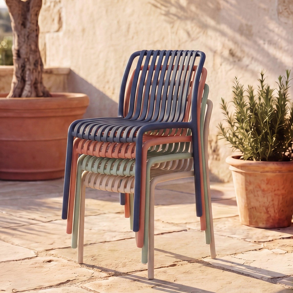 Rendez vous déco Lot de 2 chaises de jardin empilables en plastique terracotta-Duli