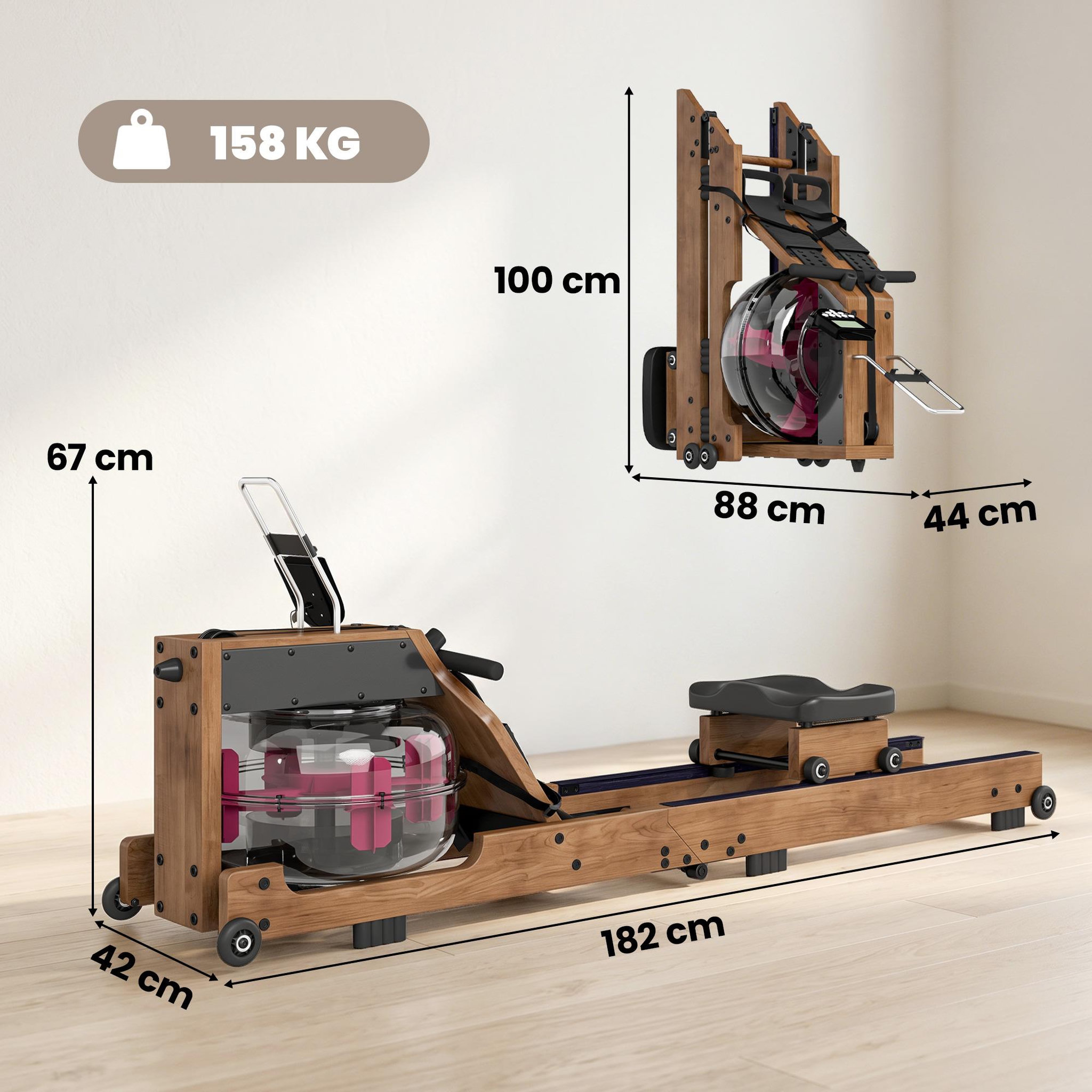 Voir la diapositive 3 : HOMCOM Rameur à eau pliable résistance réglable 8-14l alu bois coloris chêne