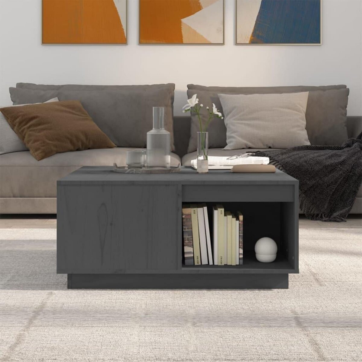 VIDAXL Table basse Gris 80x81x36,5 cm Bois massif de pin