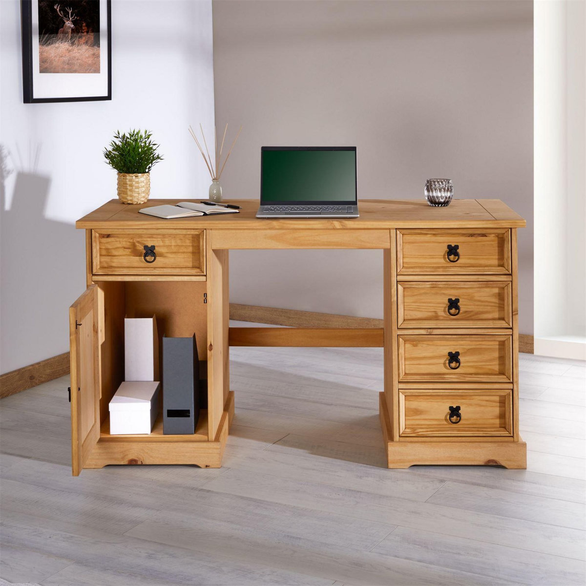 IDIMEX Bureau en pin TEQUILA style mexicain, finition cirée