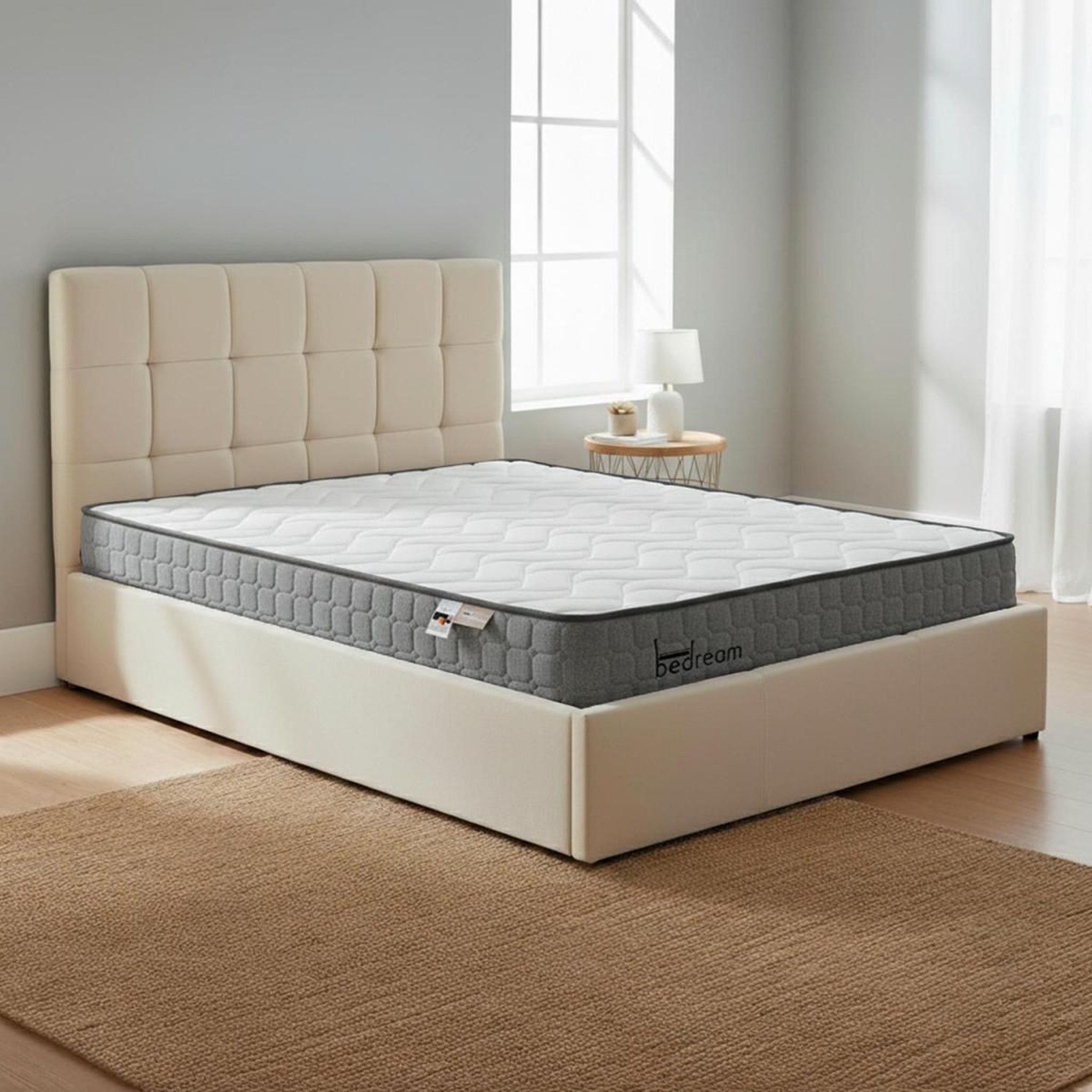 Voir la diapositive 4 : Paris Prix Pack lit coffre en velours & matelas  lucia & goodream  140x190cm beige