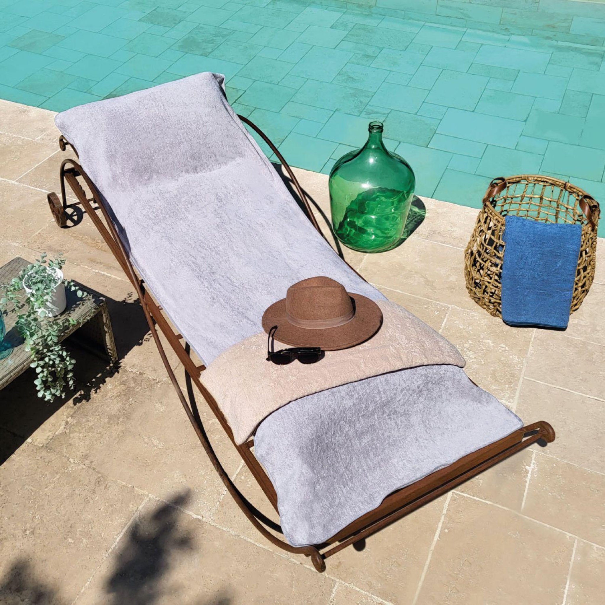 Voir la diapositive 4 : VIVEZEN Serviette de plage à rabat pour transat de bain, 100 % coton - 75 x 200 cm