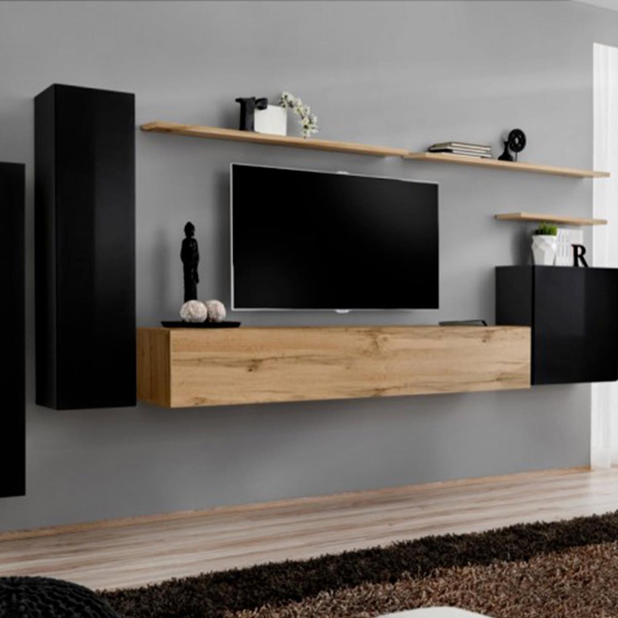 Paris Prix Meuble tv mural design  switch i  330cm noir & naturel