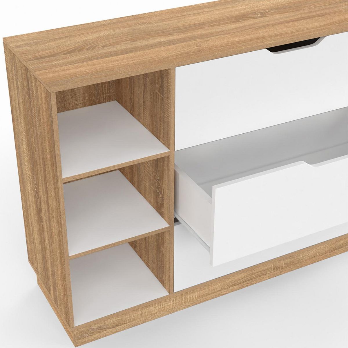 ID MARKET Commode 3 tiroirs et 3 niches OXANA hêtre et blanc