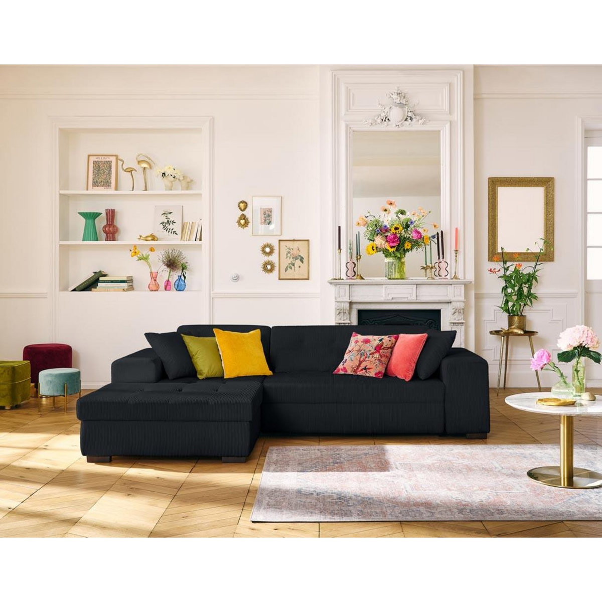 LISA DESIGN Vermont - canapé d'angle gauche - 4 places - convertible avec coffre - en velours côtelé