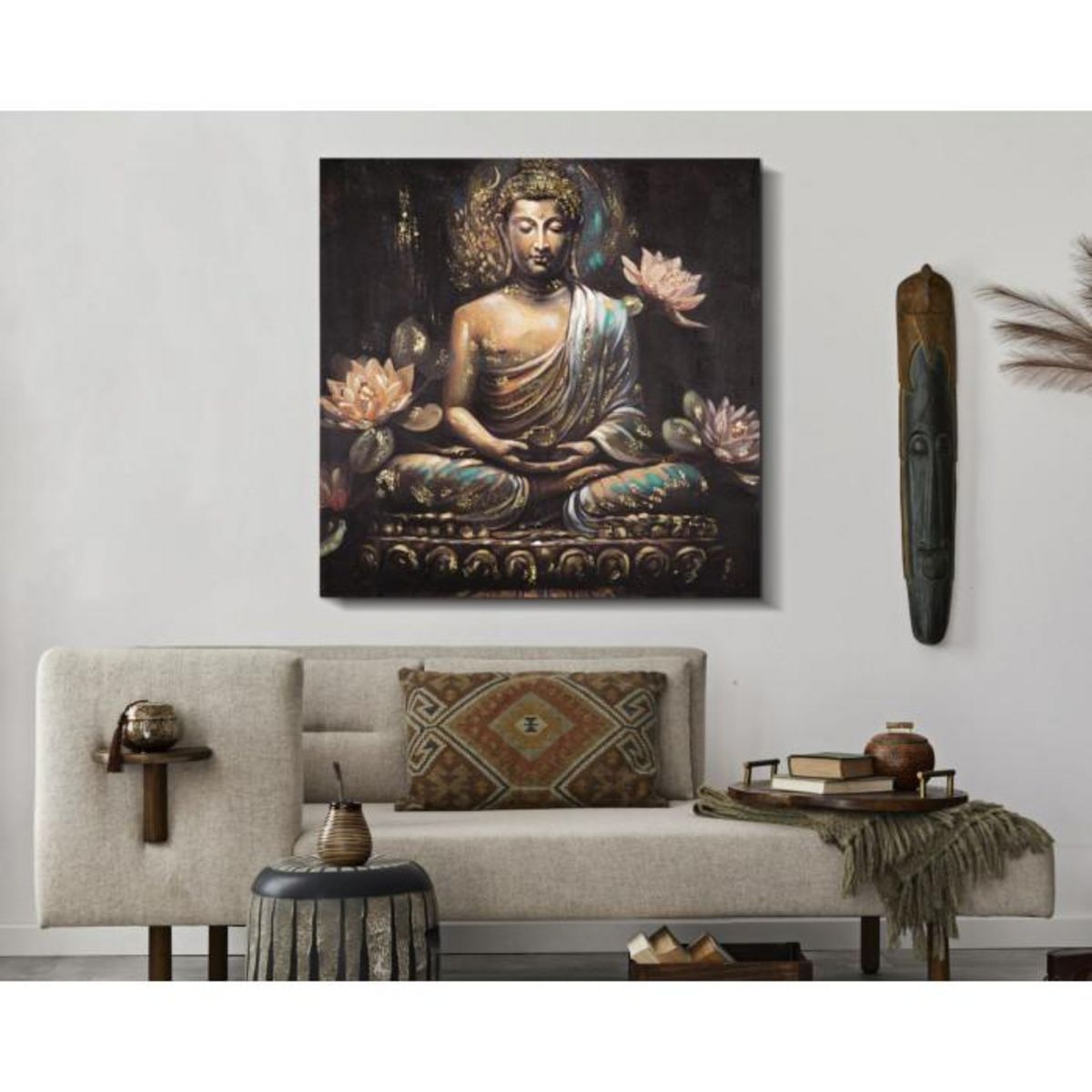 Paris Prix Toile Imprimée Déco  Bouddha Prière  100x100cm Multicolore