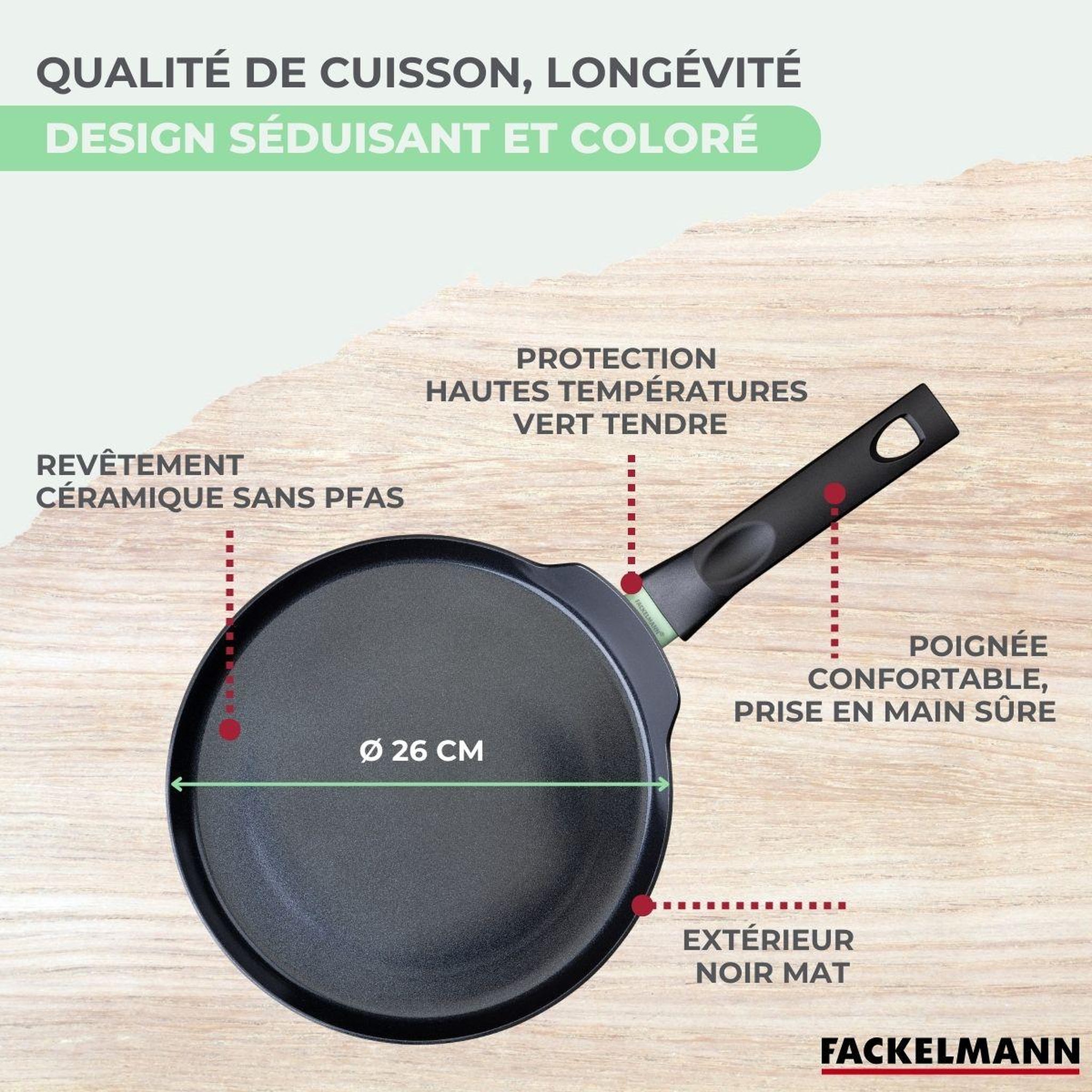 Voir la diapositive 6 : Fackelmann Crêpière 26 cm aluminium revêtement céramique antiadhésif sans PFAS Fackelmann Brandao