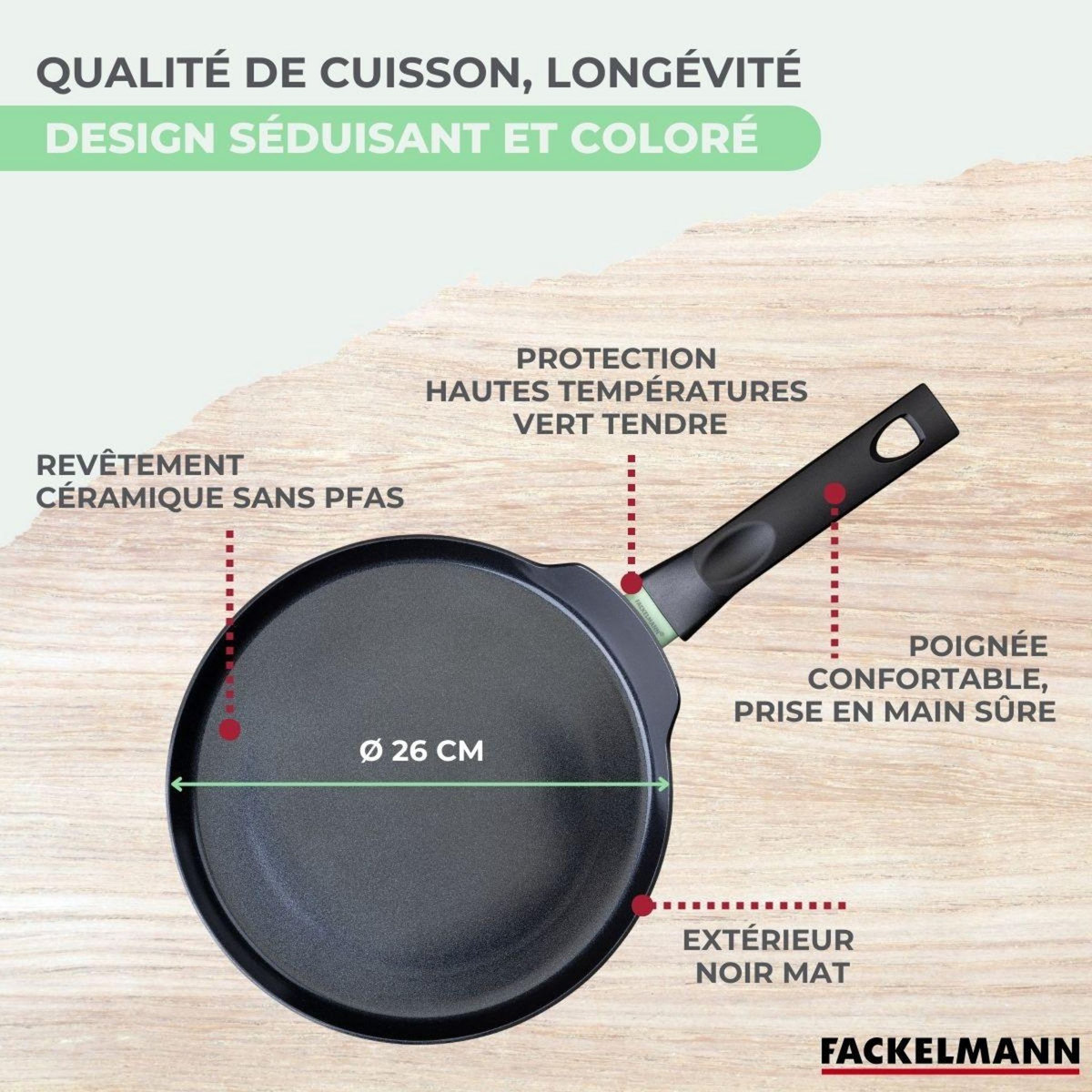 Fackelmann Crêpière 26 cm aluminium revêtement céramique antiadhésif sans PFAS Fackelmann Brandao