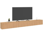 ID MARKET Meuble TV 270 cm suspendu JULIETTE 3 portes lattes tasseau bois coloris chêne