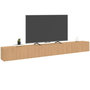 Voir la diapositive 1 : ID MARKET Meuble TV 270 cm suspendu JULIETTE 3 portes lattes tasseau bois coloris chêne