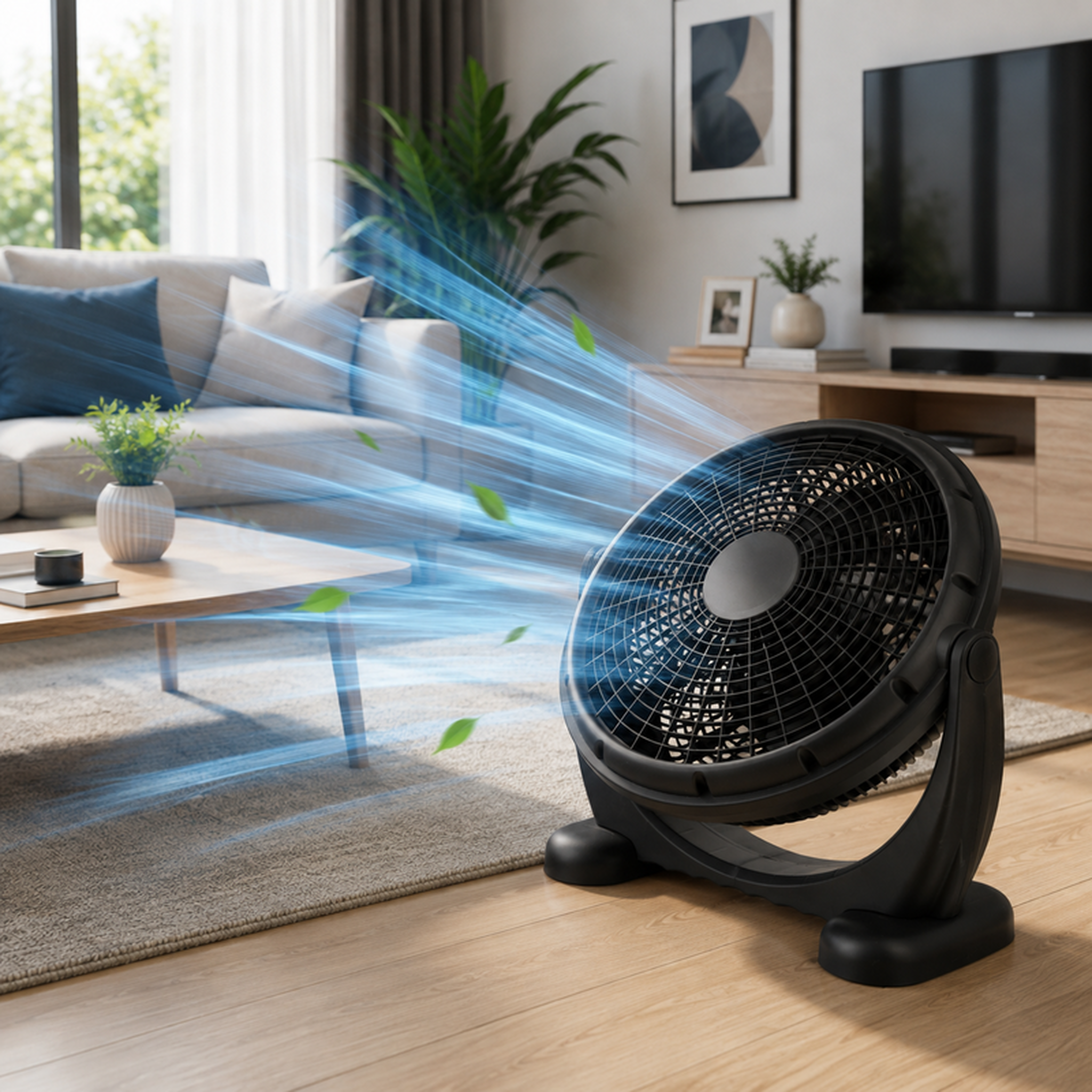 Voir la diapositive 4 : Ventilateur de sol et table rond inclinable 36 cm – noir 50w