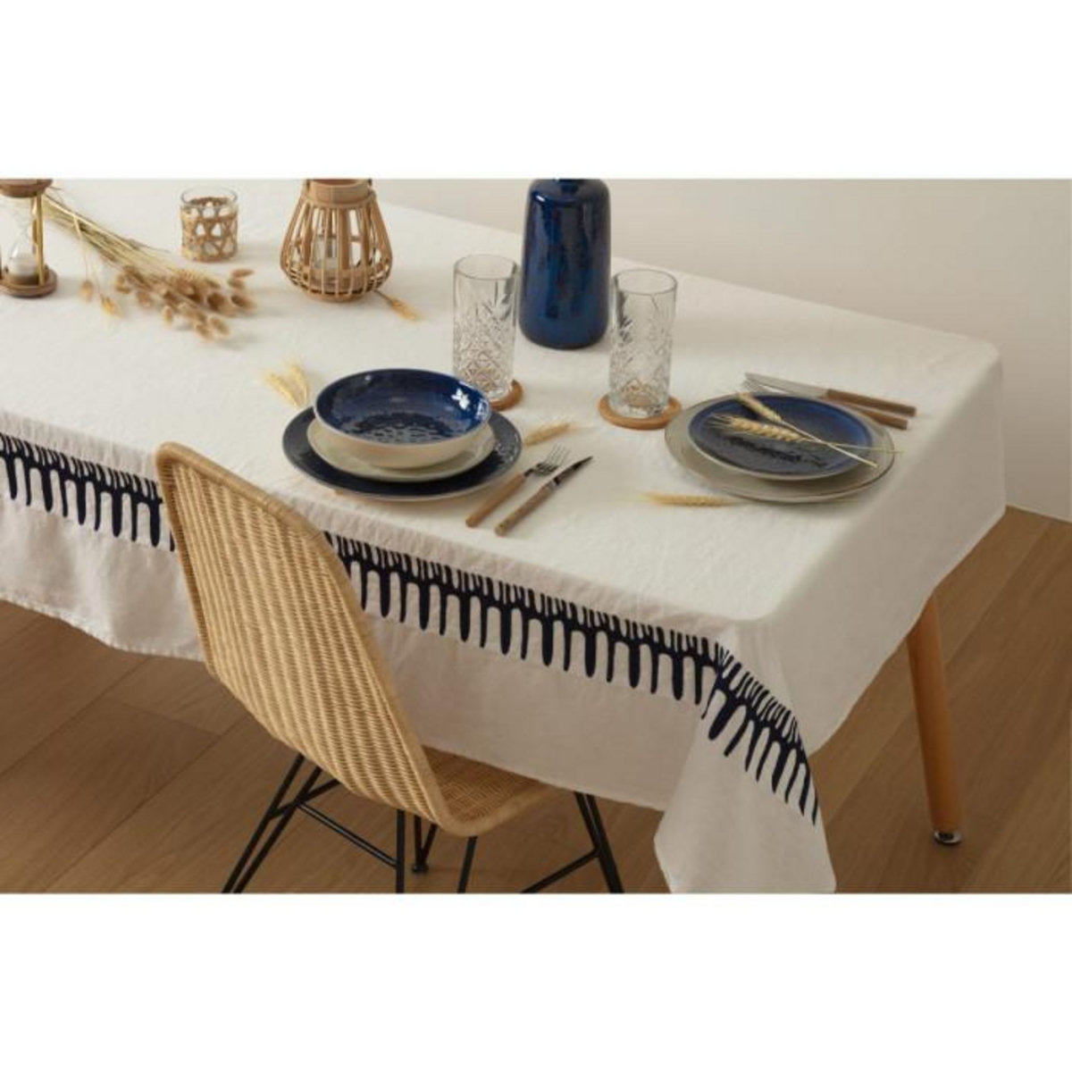 ATMOSPHERA Nappe Déco  Brodée  150x300cm Blanc