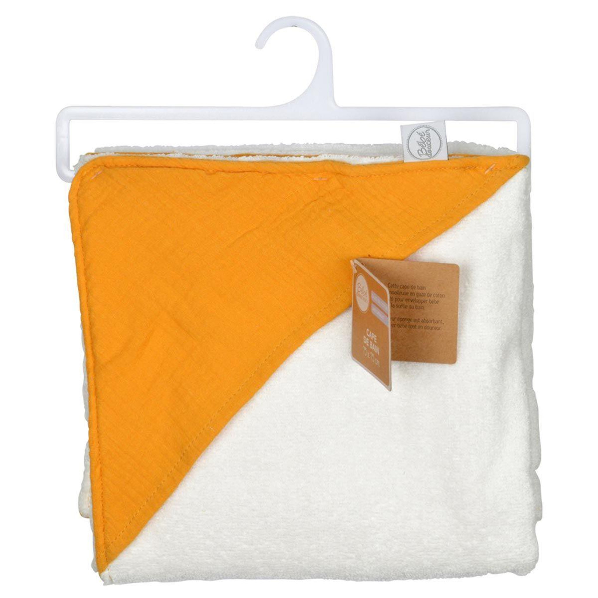 Voir la diapositive 2 : BEBE DOUCEUR Cape de bain bébé  absorbant  75x75cm moutarde