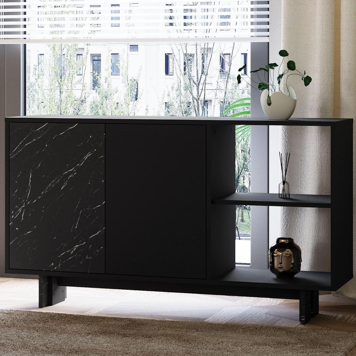 Habitat et Jardin Buffet en bois  Ravello  - 140 x 35 x 80 cm - Noir