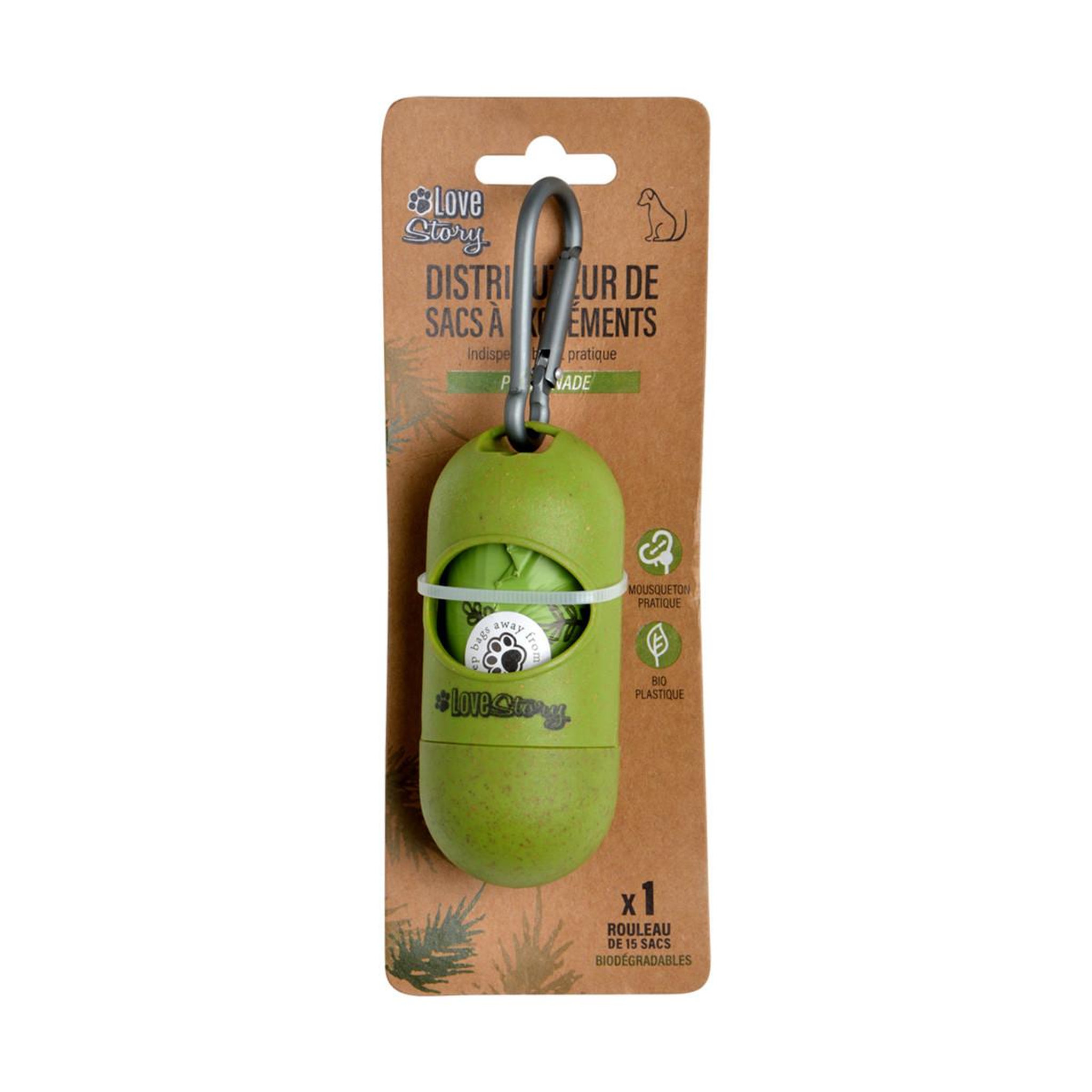 Voir la diapositive 4 : LOVE STORY Distributeur de sacs à excréments  bio  10cm vert