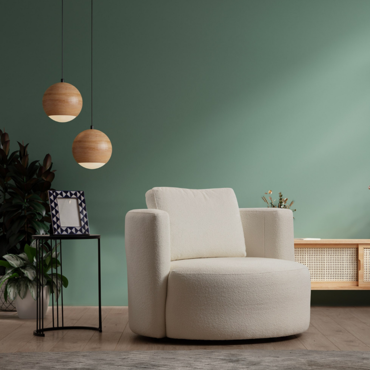 CONCEPT USINE Fauteuil bouclettes couleur crème OLSEN