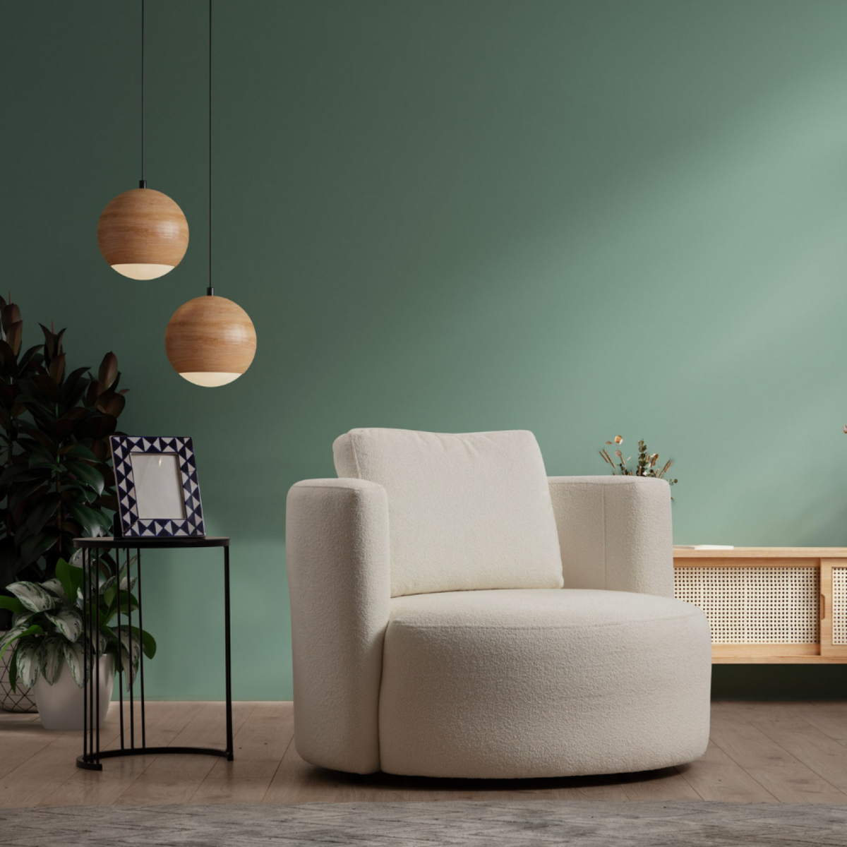 CONCEPT USINE Fauteuil bouclettes couleur crème OLSEN