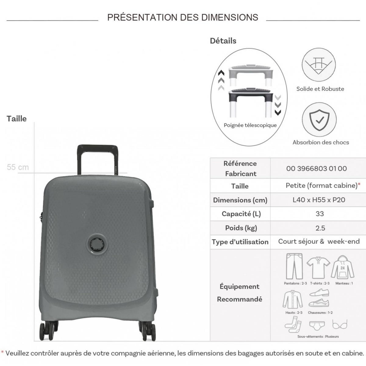 Delsey Valise cabine rigide Beaumont TSA Polypropylène 55cm