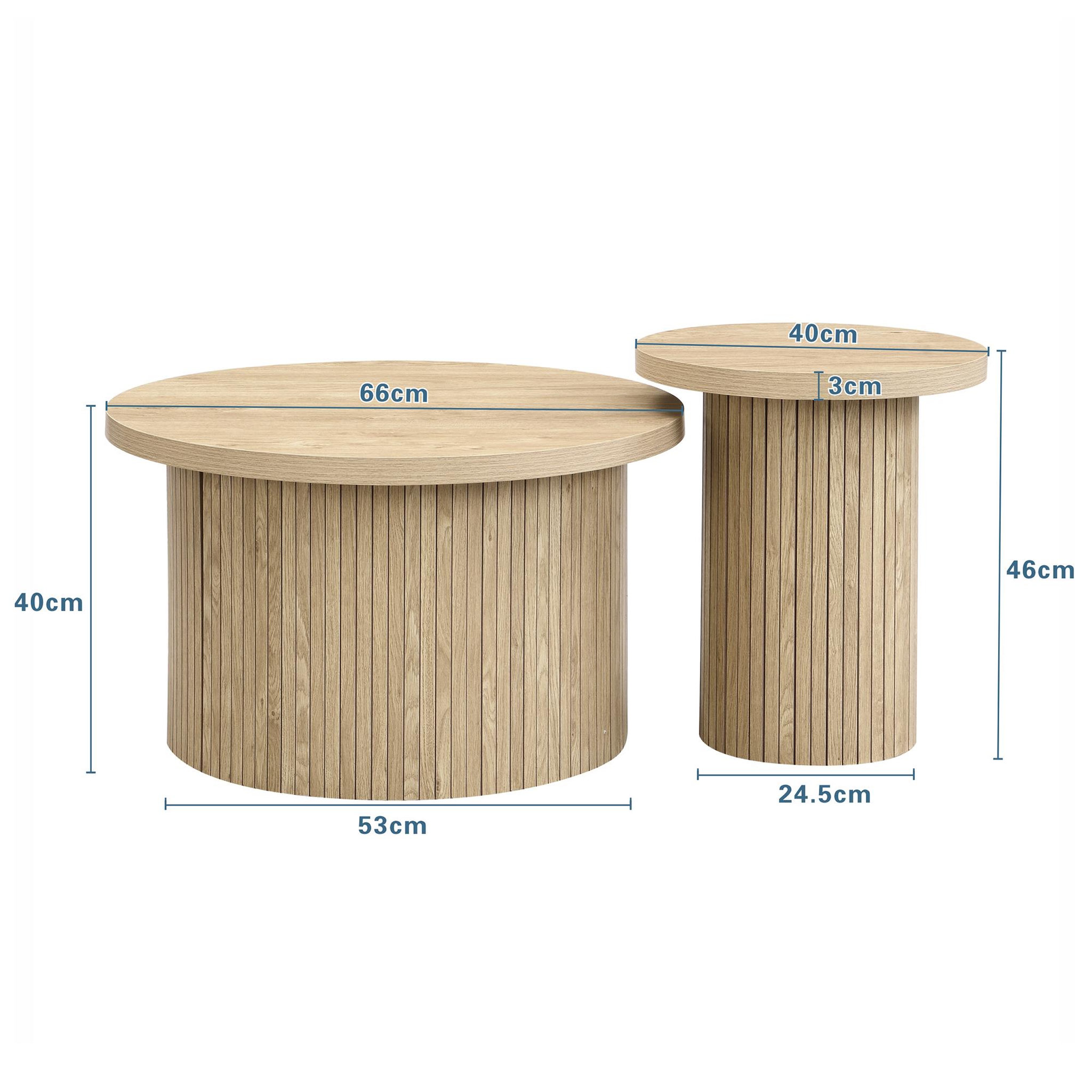 Voir la diapositive 3 : MERAX Table basse gigogne ronde naturel - 66x66 cm mdf