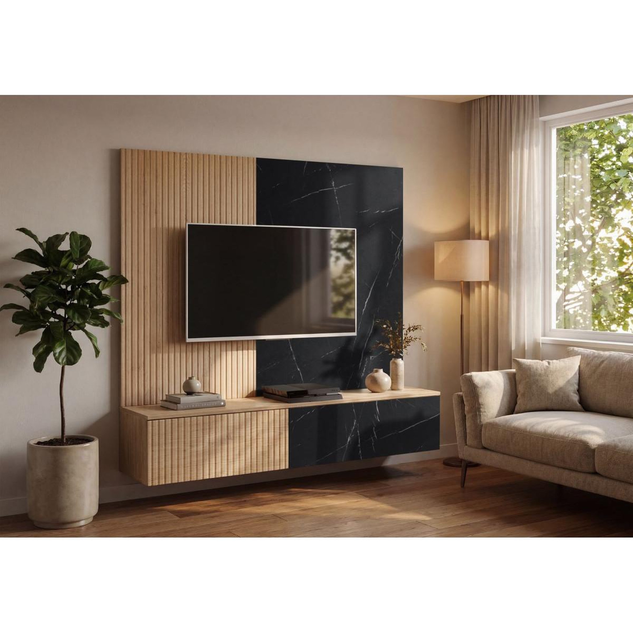 Voir la diapositive 4 : Paris Prix Ensemble meuble tv  kip i  160cm noir & naturel