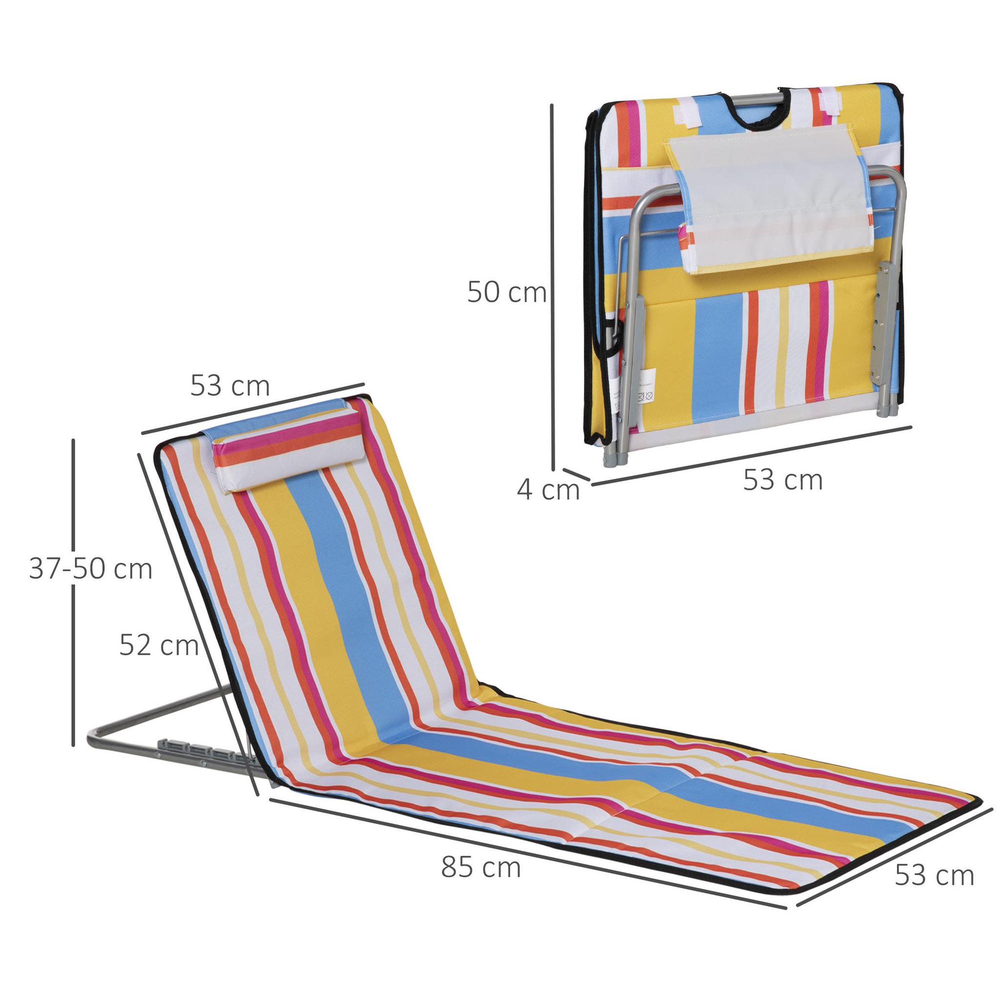 Voir la diapositive 3 : OUTSUNNY Lot de 2 tapis de plage rembourrés - dossier inclinable 5 positions - sac transport inclus - acier polyester multicolore