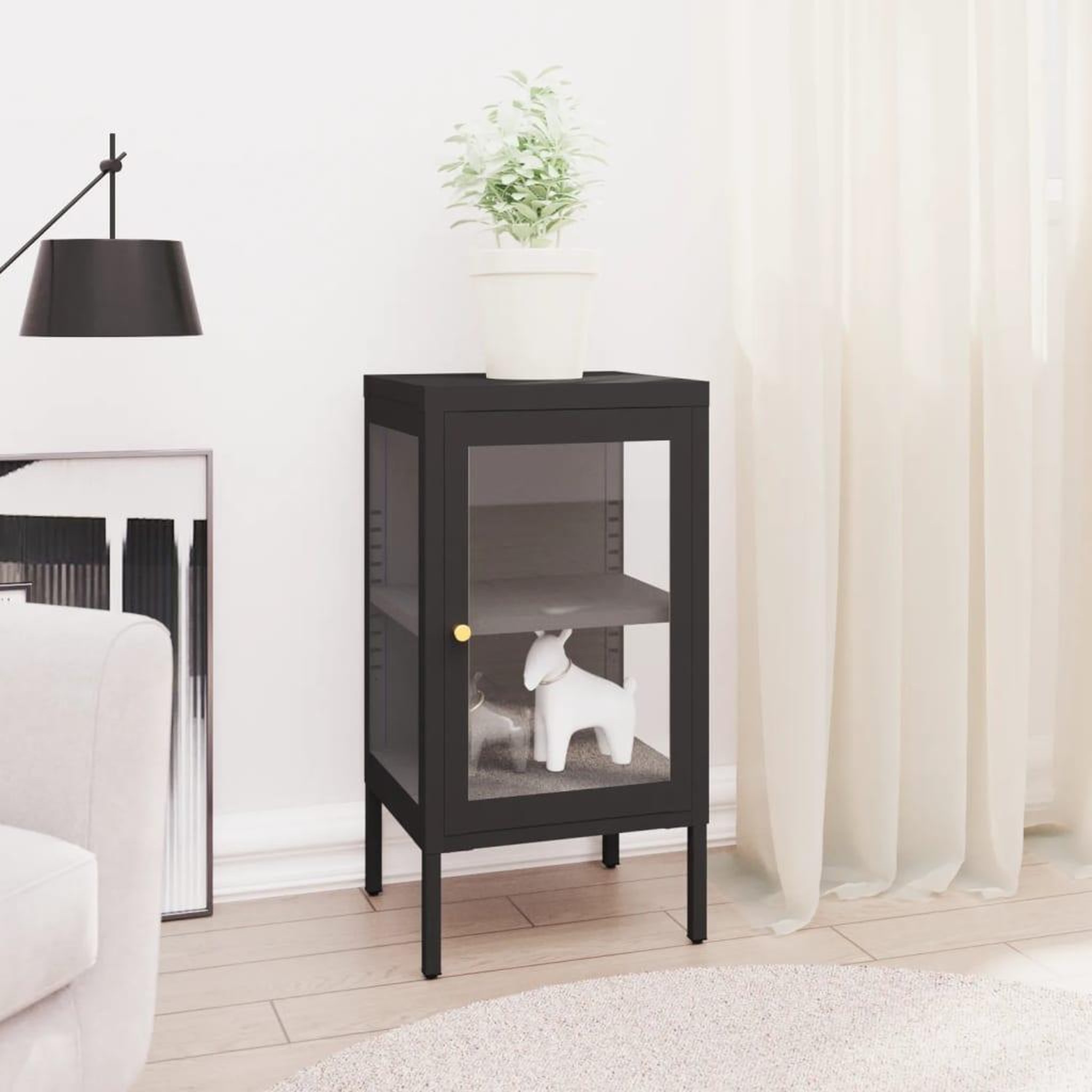 Voir la diapositive 1 : VIDAXL Buffet Noir 38x35x70 cm Acier et verre