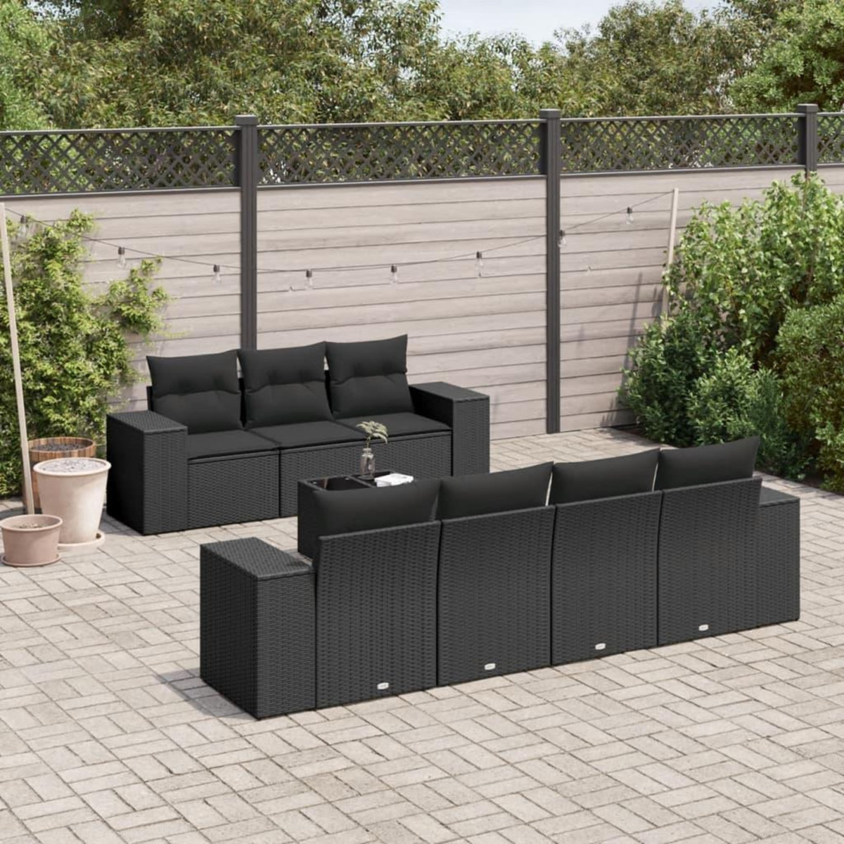 VIDAXL Salon de jardin 8 pcs avec coussins noir resine tressee