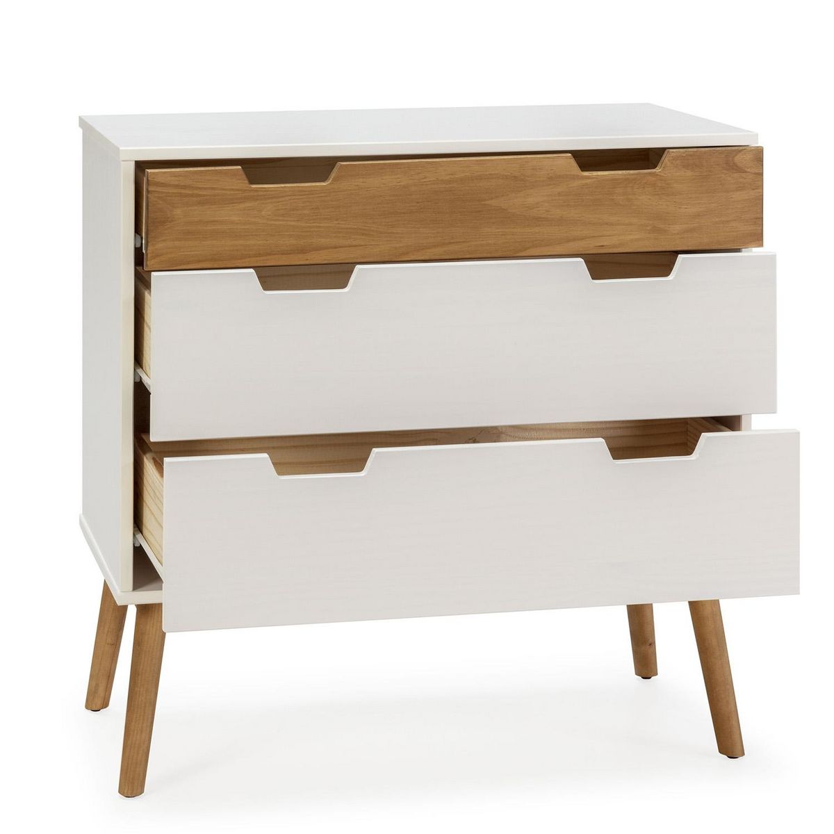 VS VENTA-STOCK Commode Baku 3 tiroirs couleur blanc/bois, 80 cm longueur