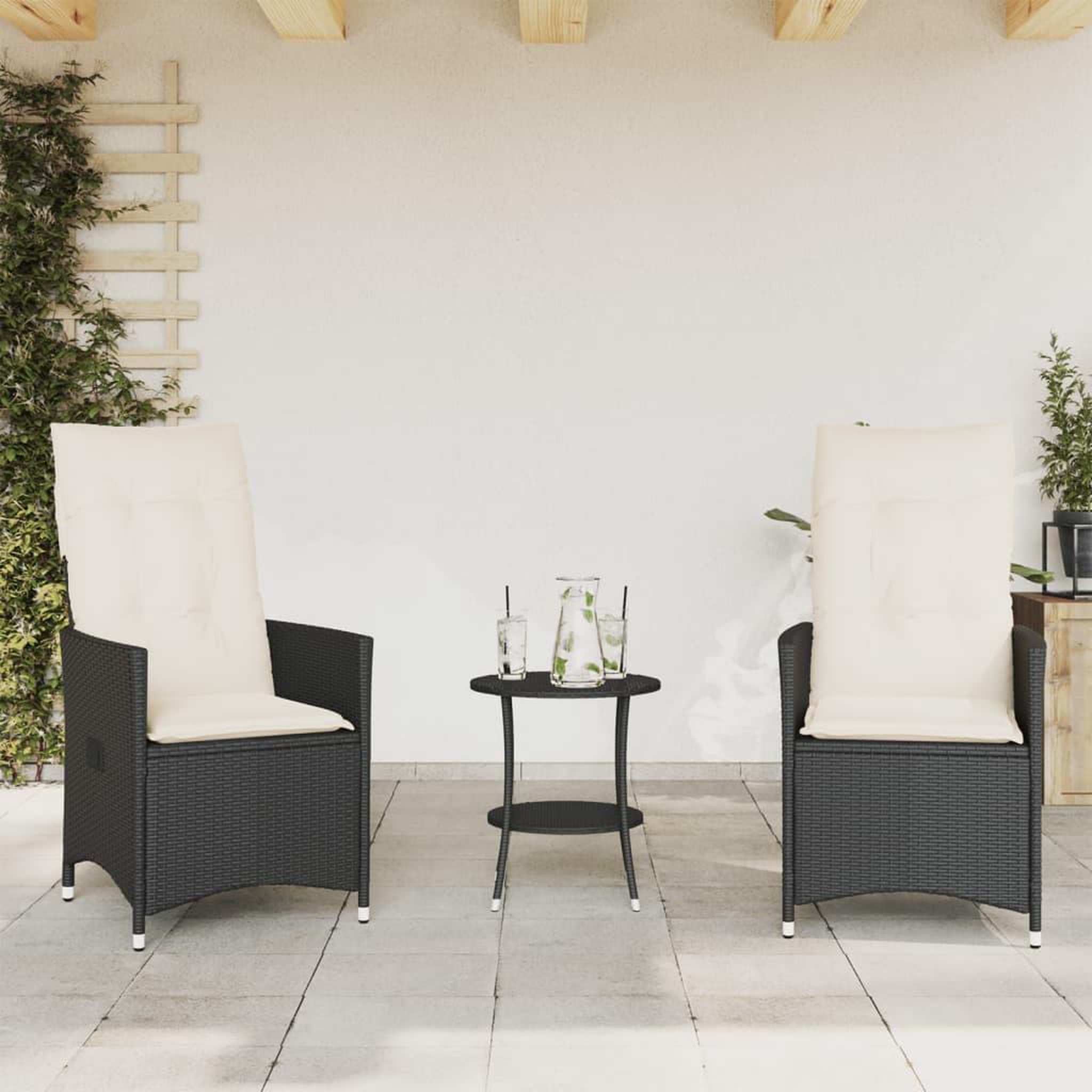 Voir la diapositive 3 : VIDAXL Ensemble de bistro 3 pcs avec coussins noir resine tressee