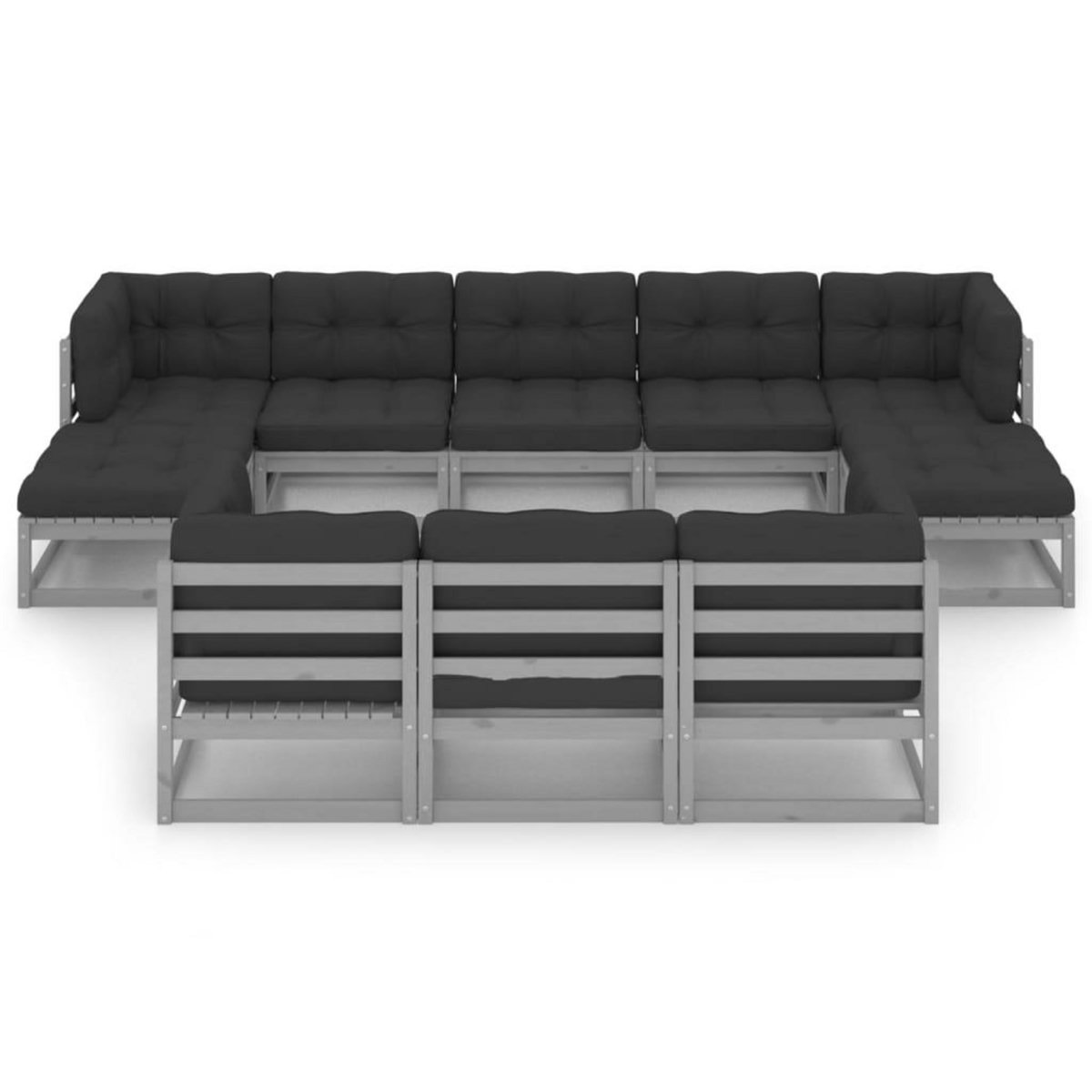 VIDAXL Salon de jardin 10 pcs avec coussins Gris Bois de pin massif