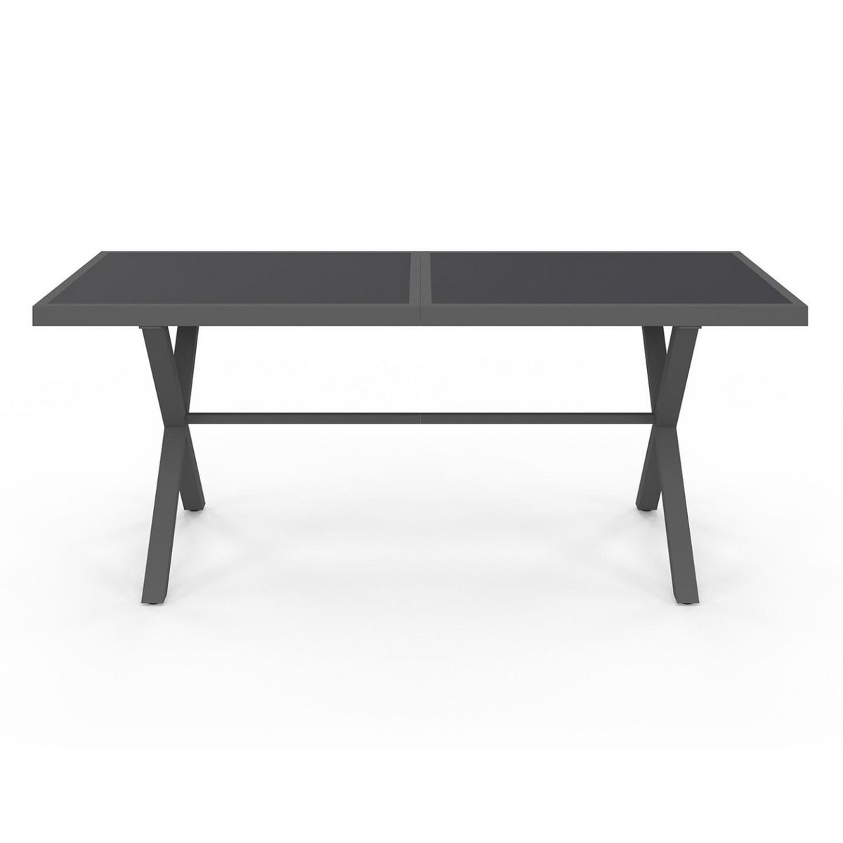 ID MARKET Salon de jardin SANTORIN table 190 cm pieds en croix et 8 chaises empilables gris anthracite