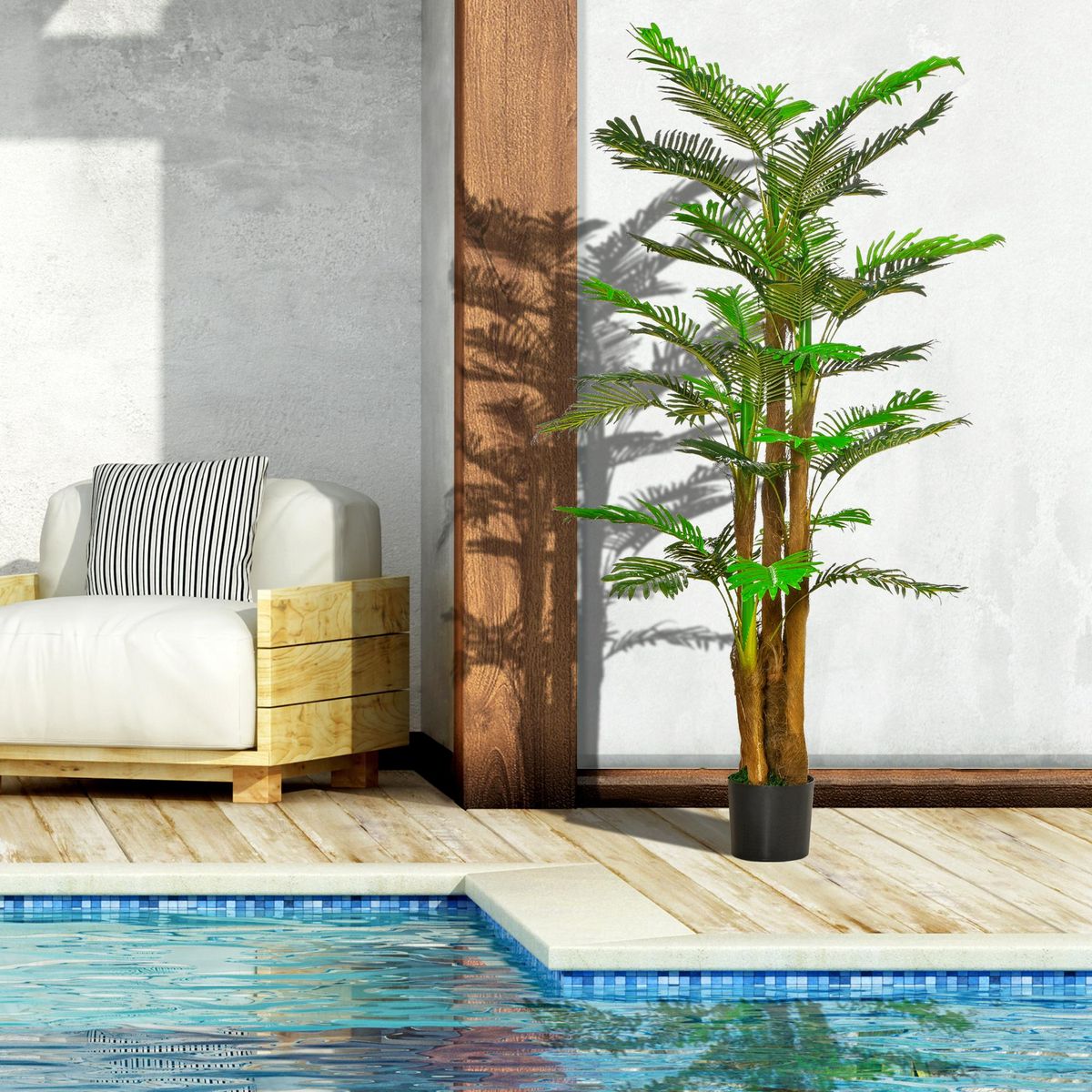 OUTSUNNY Palmier artificiel H.1,85 m arbre artificiel tronc branches lichen feuilles grand réalisme pot inclus