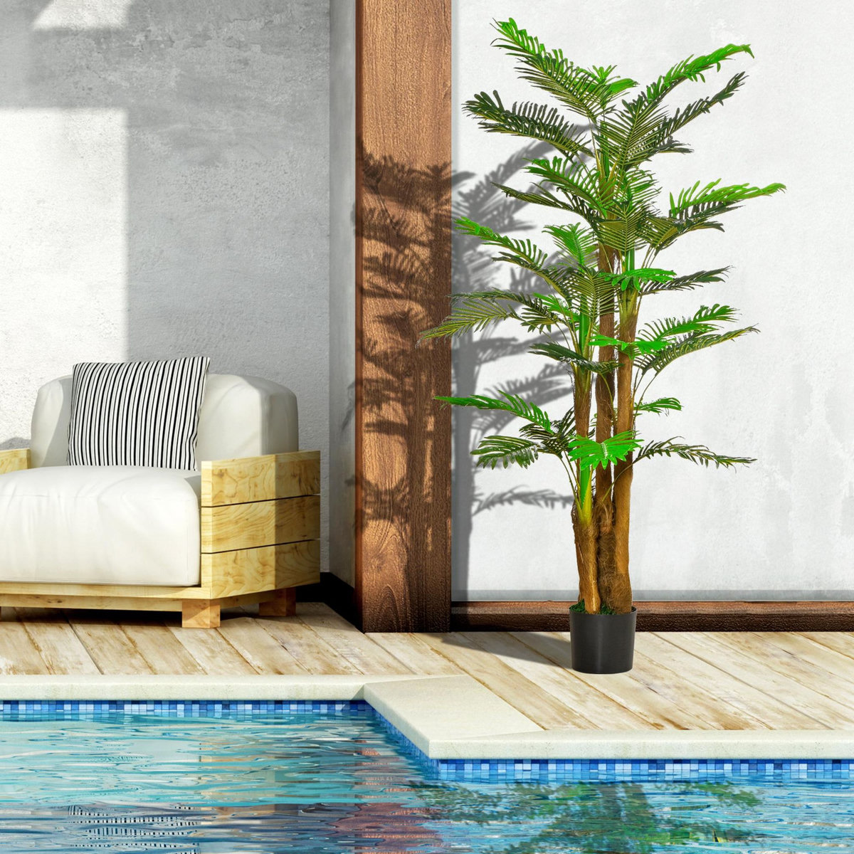 OUTSUNNY Palmier artificiel H.1,85 m arbre artificiel tronc branches lichen feuilles grand réalisme pot inclus