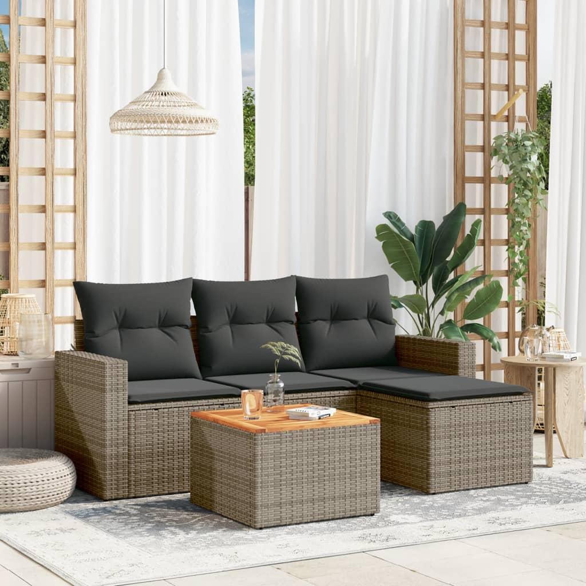 VIDAXL Salon de jardin 5 pcs avec coussins gris resine tressee