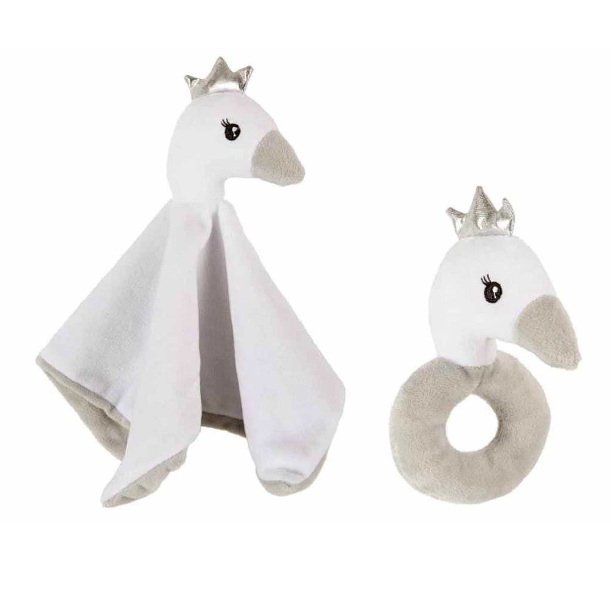 Voir la diapositive 1 : J-LINE Doudou & hochet bébé  cygne  25cm blanc & gris