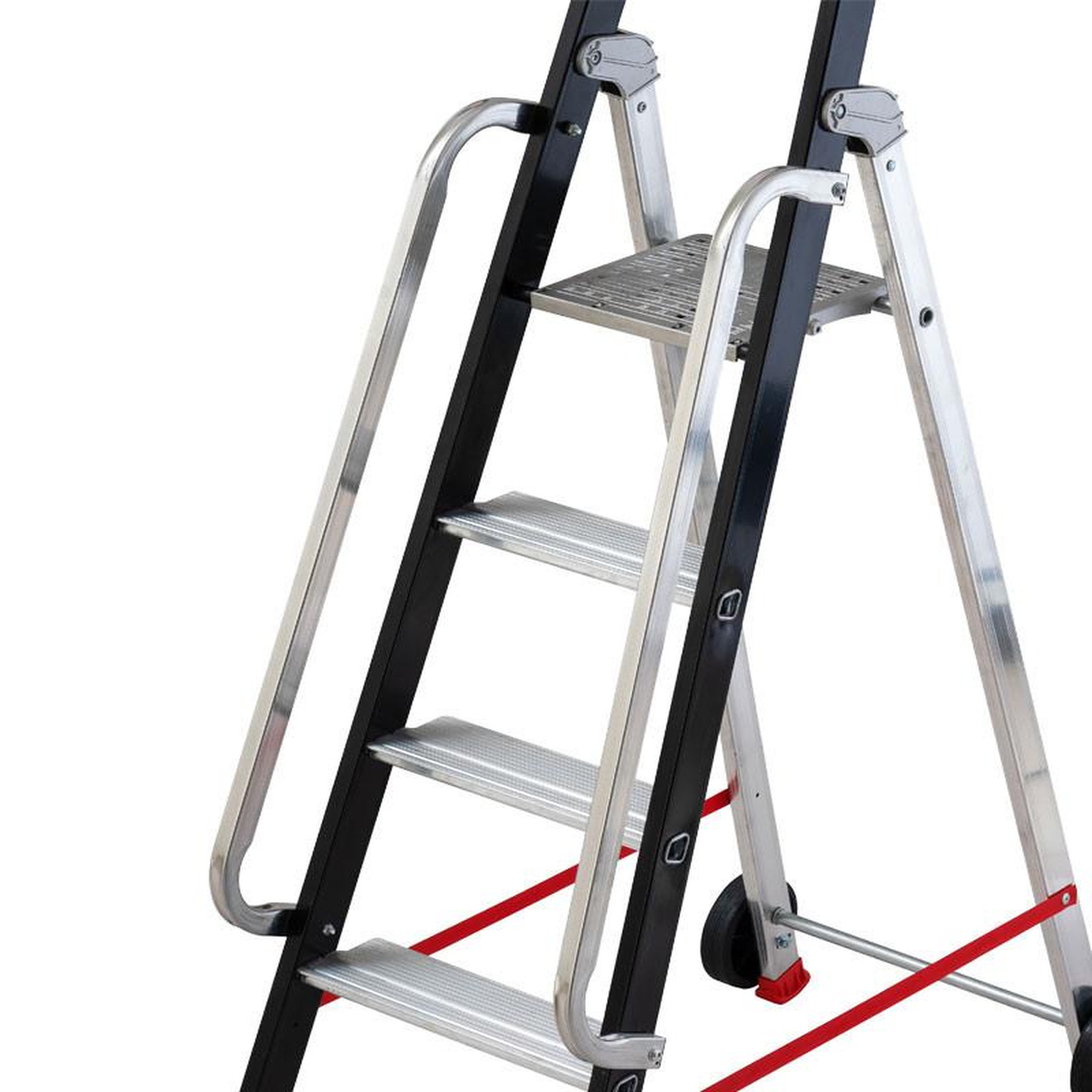 Voir la diapositive 3 : HAILO Escabeau professionnel de chantier roulant pliable en aluminium 5 marches hailo