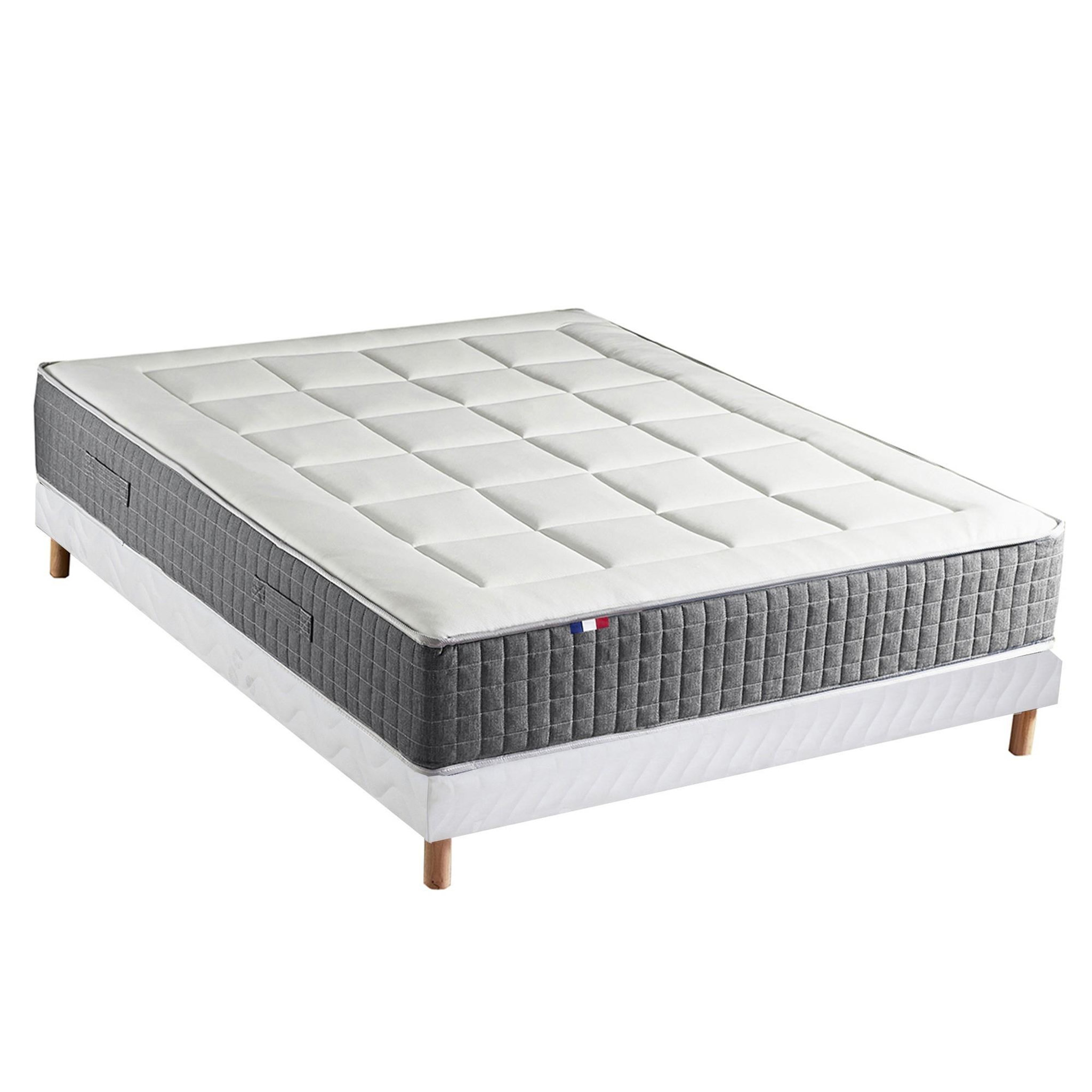 Voir la diapositive 2 : IDLITERIE Ensemble Matelas Ressort 7 zones H.28cm + Sommier Fabriqué en France MAX