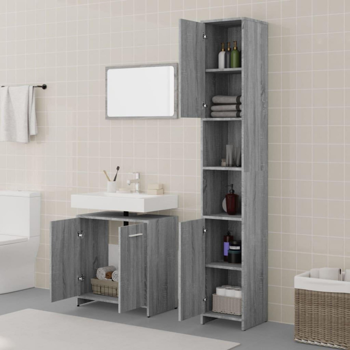 VIDAXL Ensemble de meubles de salle de bain 3 pcs Sonoma gris